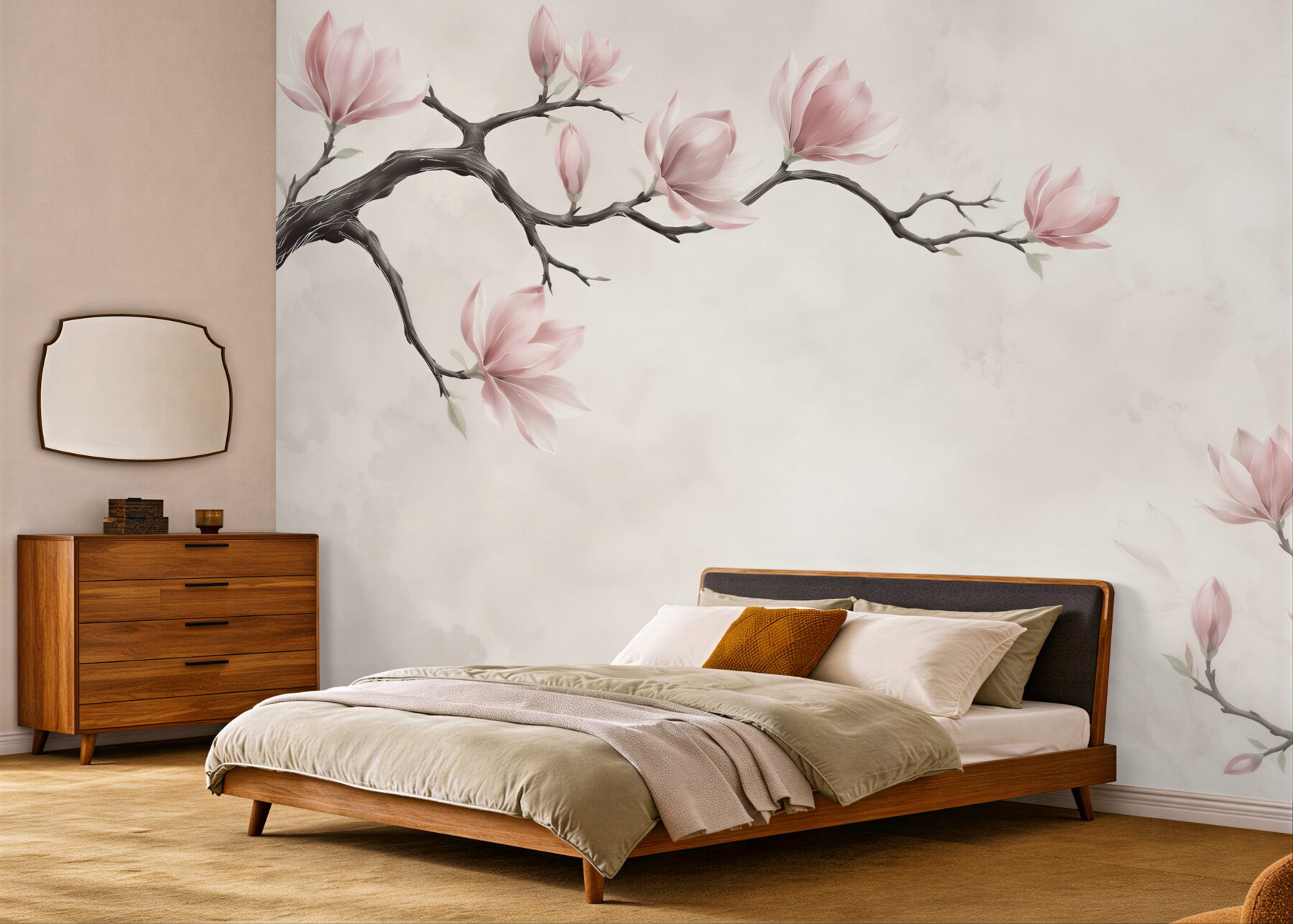 Fototapeta magnolie różowe na gałęziach elegancka i subtelna