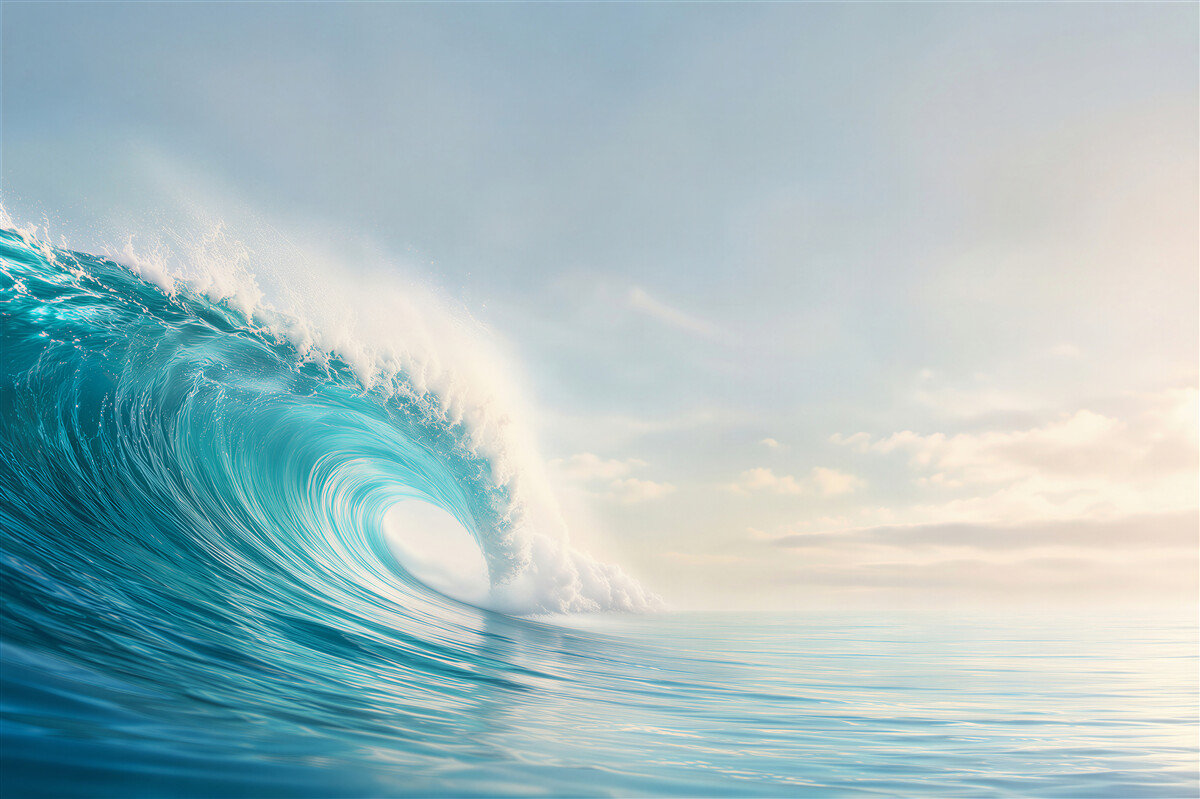 Fototapeta turkusowa fala oceanu o świcie spokojna