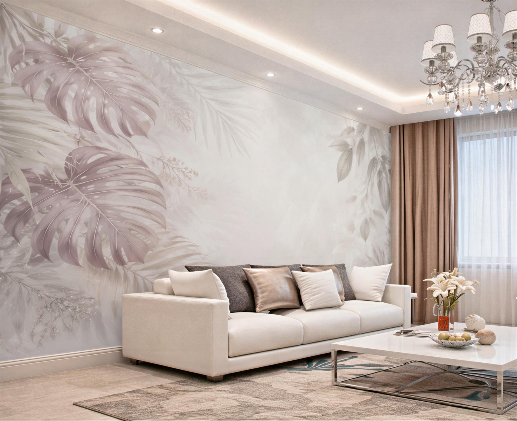 Fototapeta liście tropikalne beżowe pastelowe eleganckie?v23