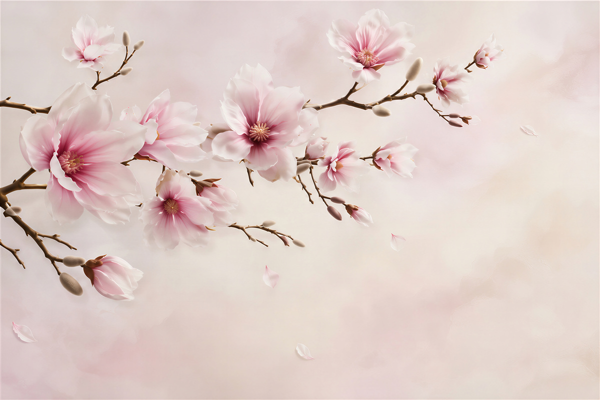 Fototapeta kwitnąca magnolia różowa na delikatnym pastelowym tle
