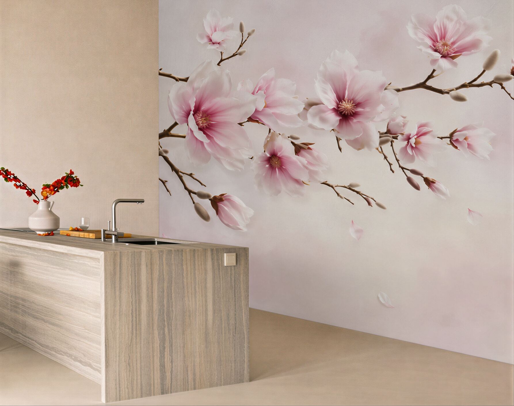 Fototapeta kwitnąca magnolia różowa na delikatnym pastelowym tle?v23