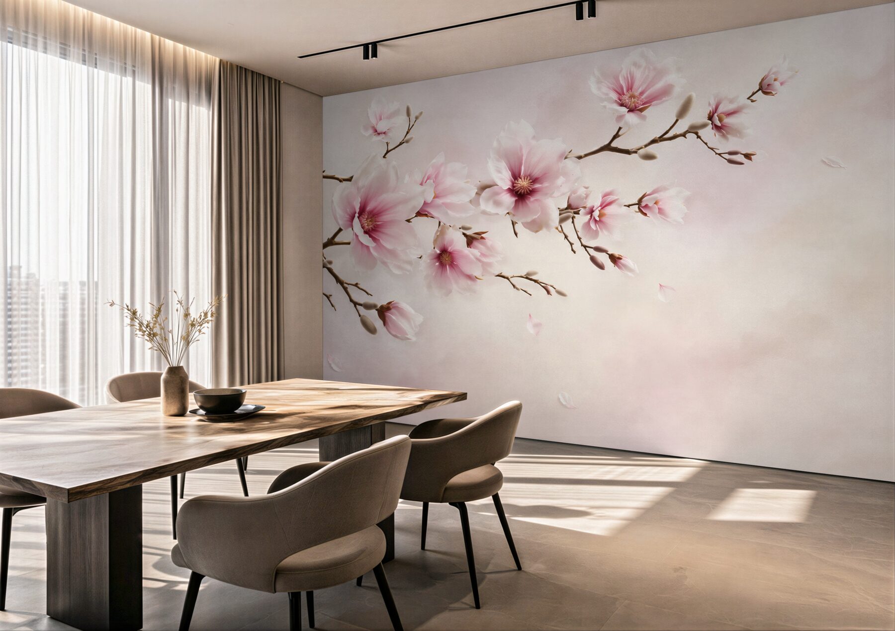 Fototapeta kwitnąca magnolia różowa na delikatnym pastelowym tle?v23