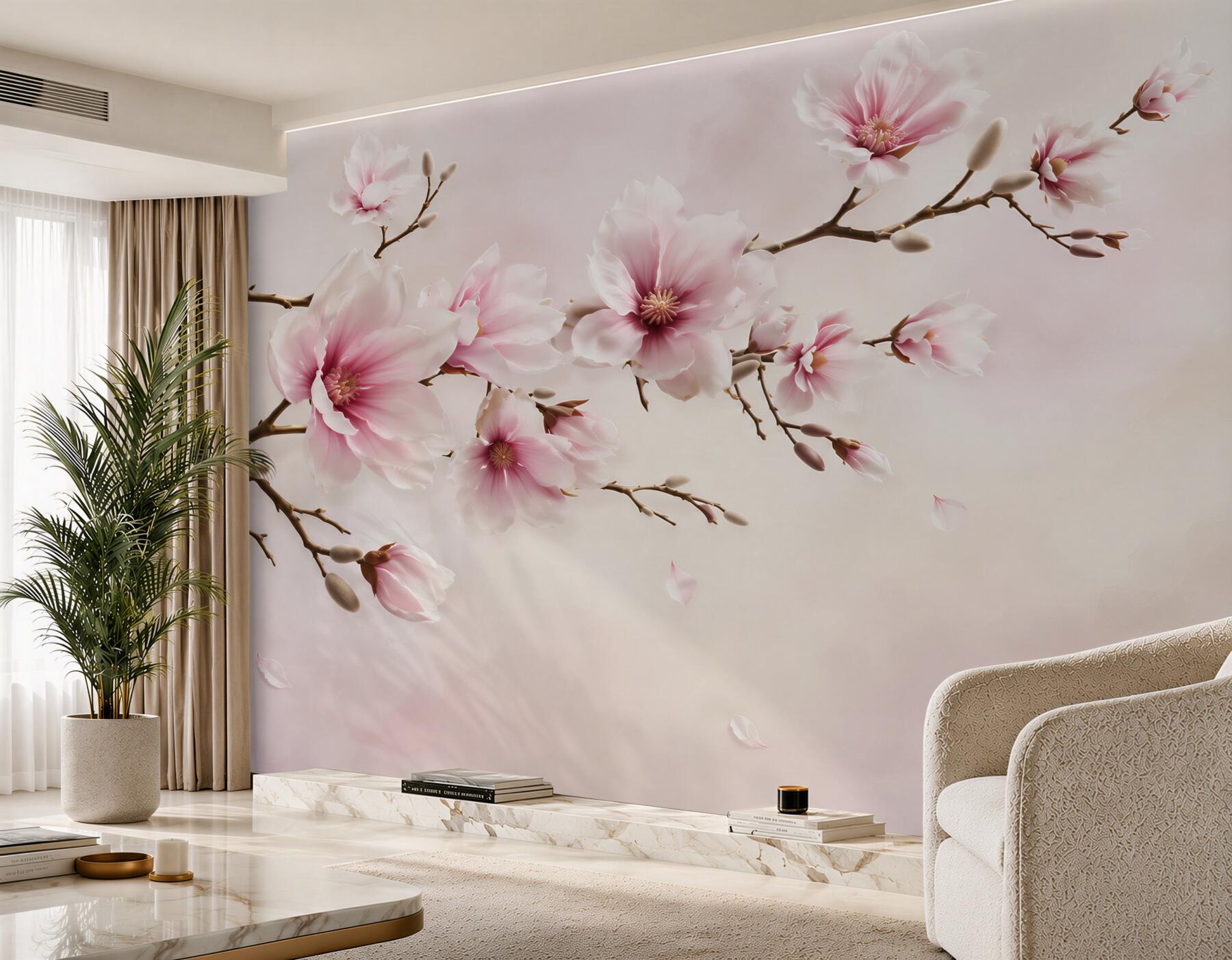 Fototapeta kwitnąca magnolia różowa na delikatnym pastelowym tle?v23