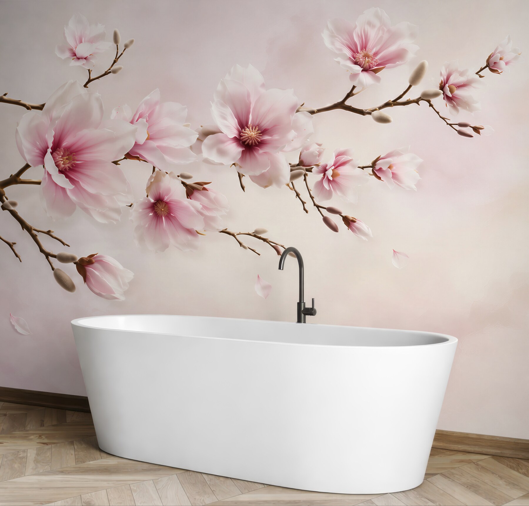 Fototapeta kwitnąca magnolia różowa na delikatnym pastelowym tle?v23