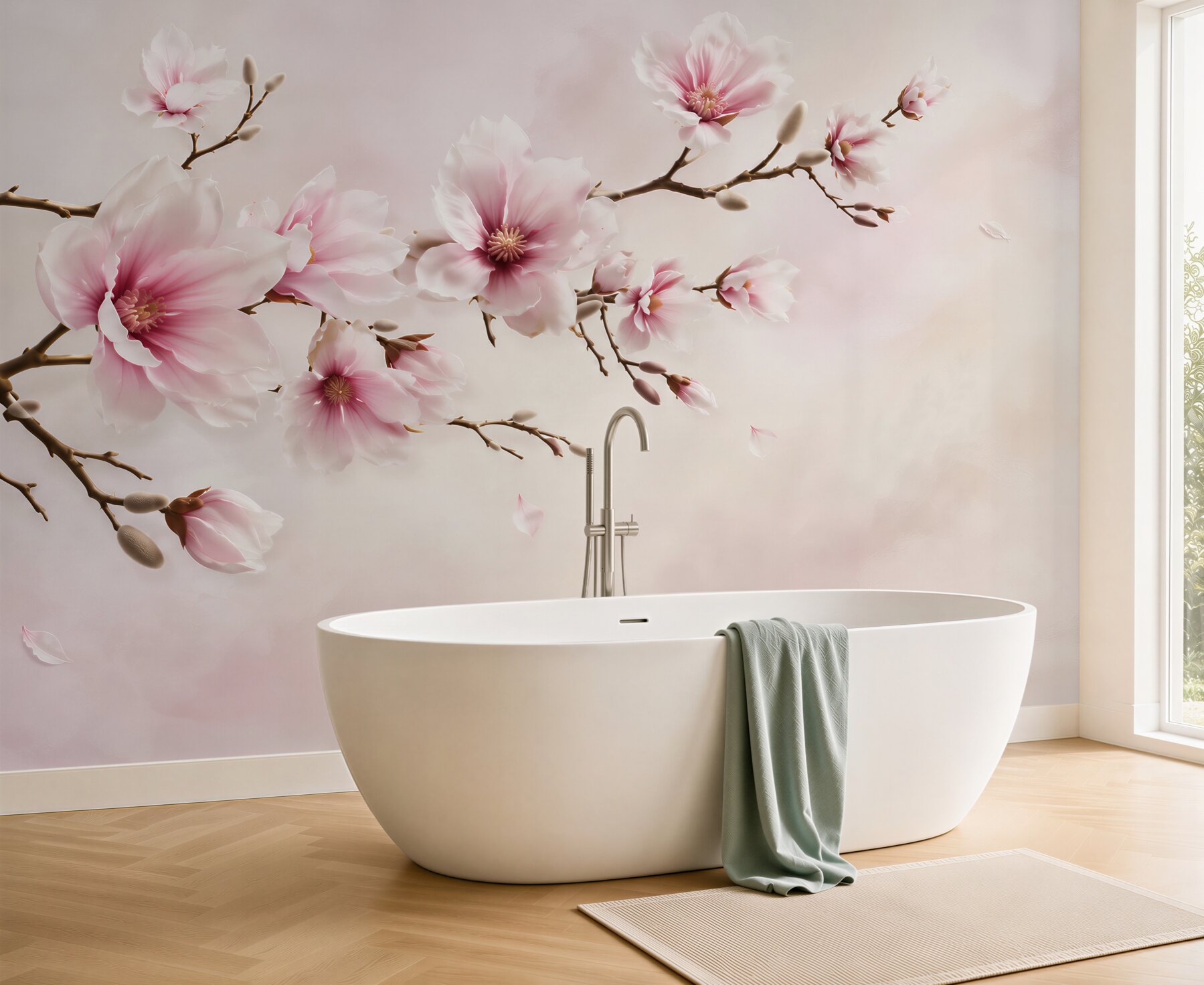 Fototapeta kwitnąca magnolia różowa na delikatnym pastelowym tle?v23