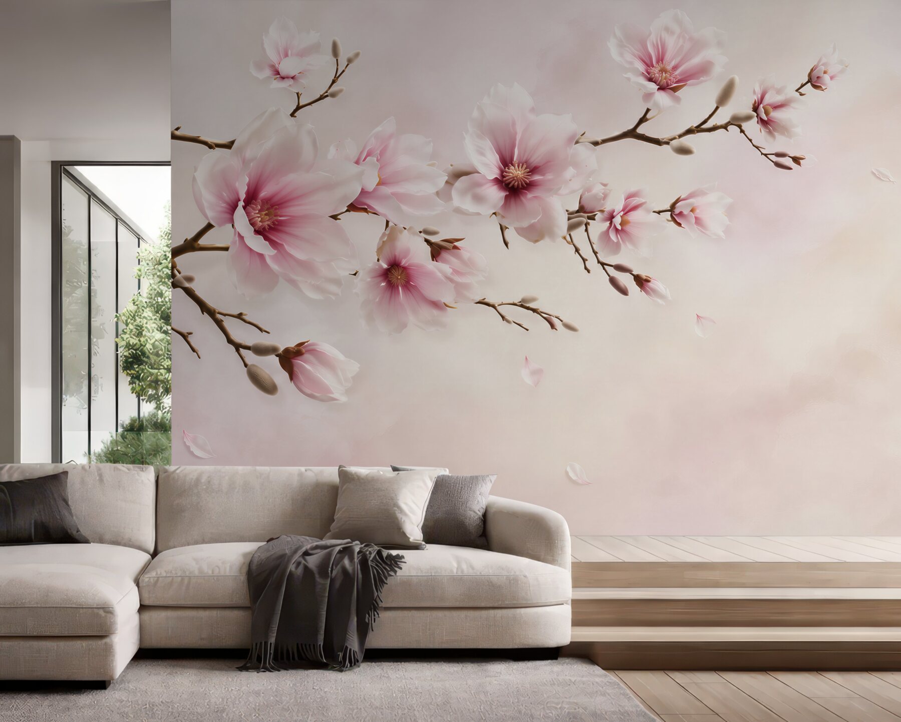 Fototapeta kwitnąca magnolia różowa na delikatnym pastelowym tle?v23