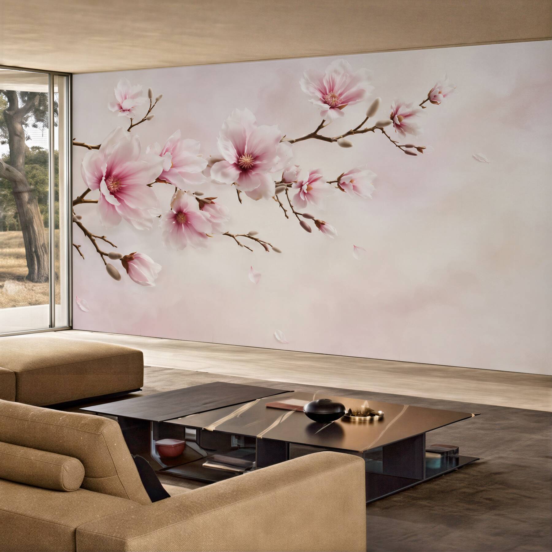 Fototapeta kwitnąca magnolia różowa na delikatnym pastelowym tle?v23