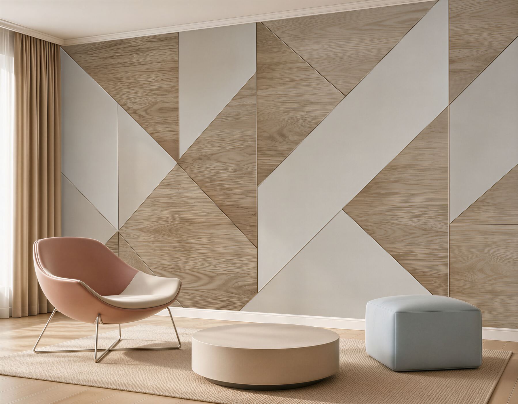 Fototapeta geometryczne panele drewniane beżowe nowoczesny wzór 3D?v23