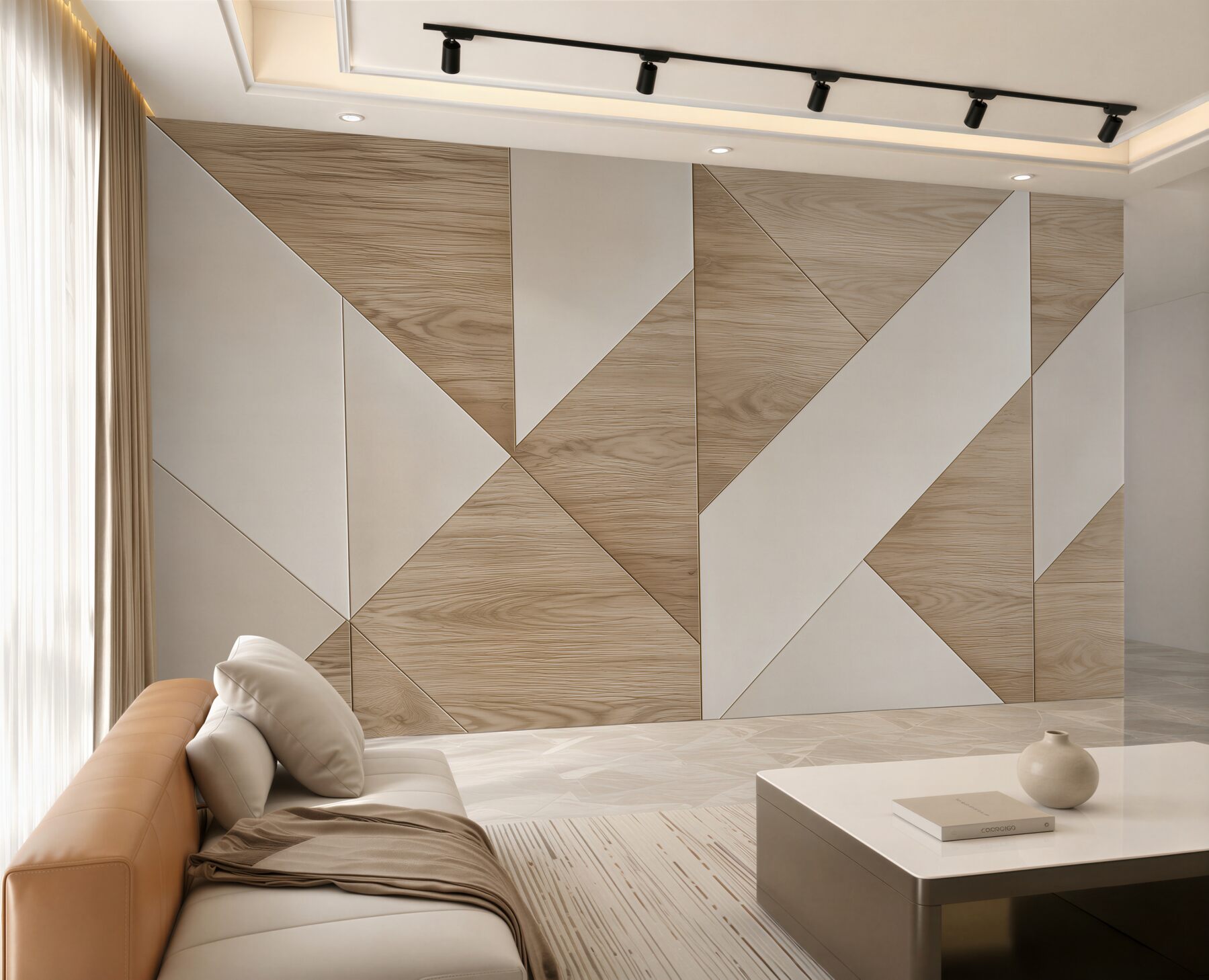 Fototapeta geometryczne panele drewniane beżowe nowoczesny wzór 3D?v23