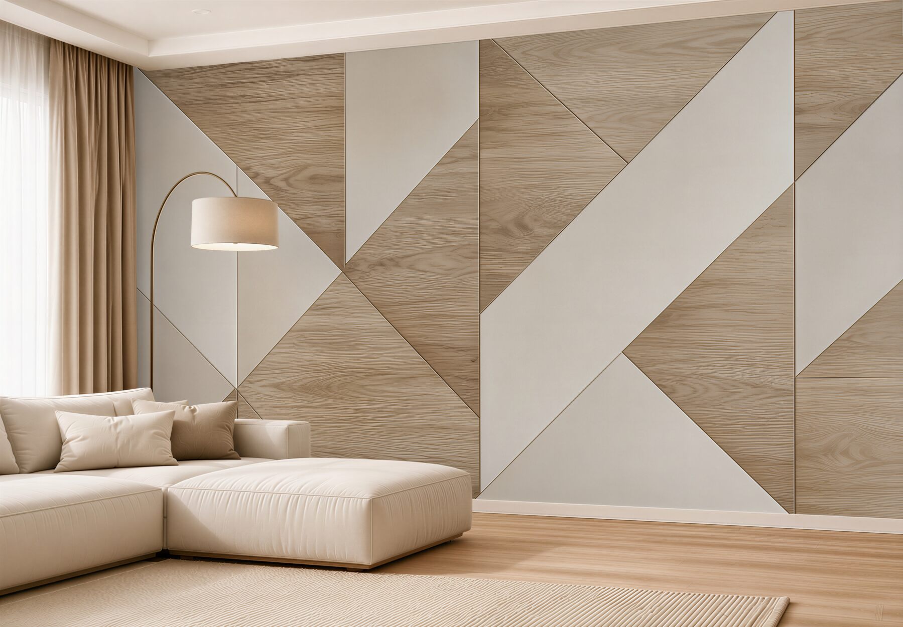 Fototapeta geometryczne panele drewniane beżowe nowoczesny wzór 3D?v23
