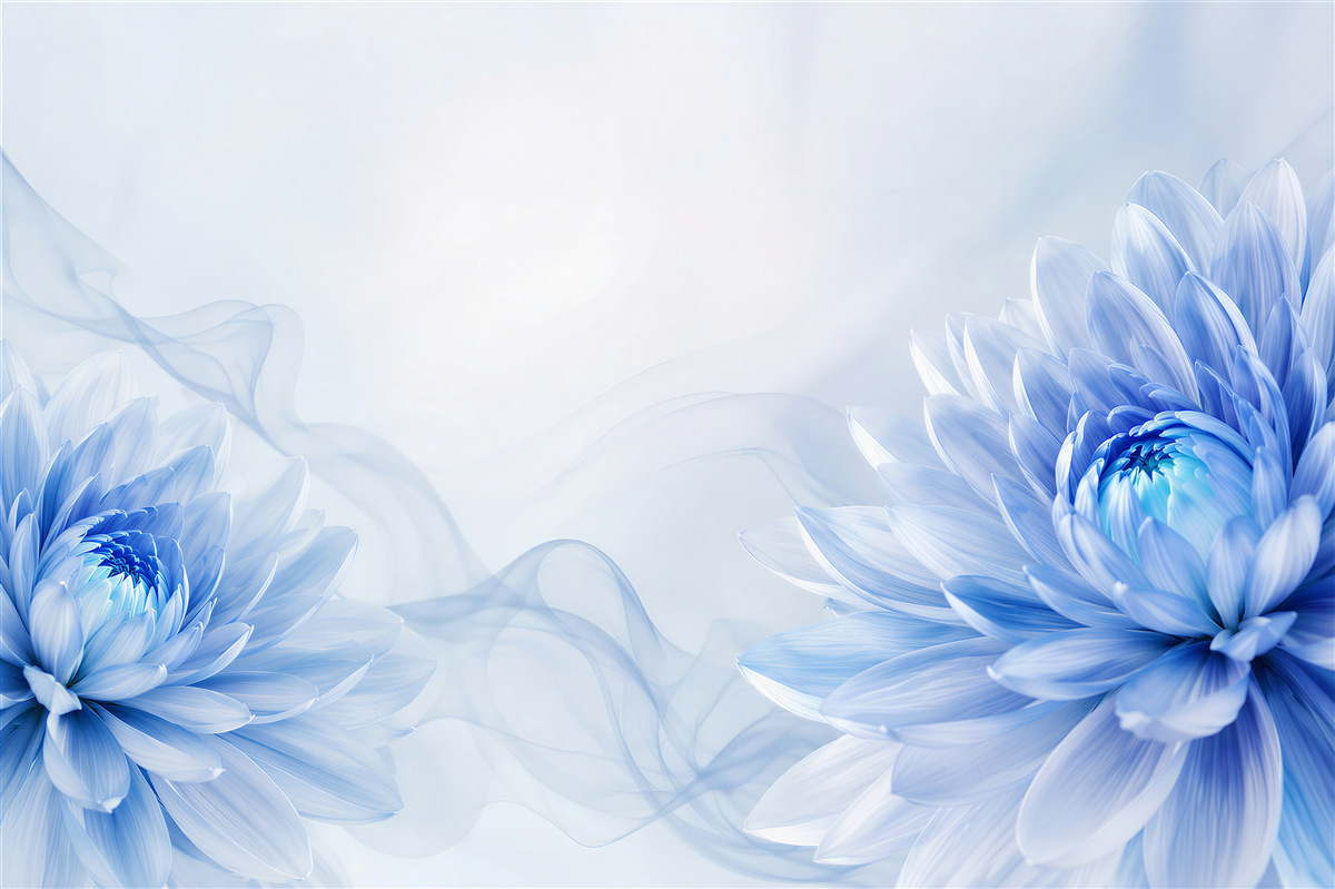 Fototapeta niebieskie kwiaty na jasnym tle elegancka floralna abstrakcja