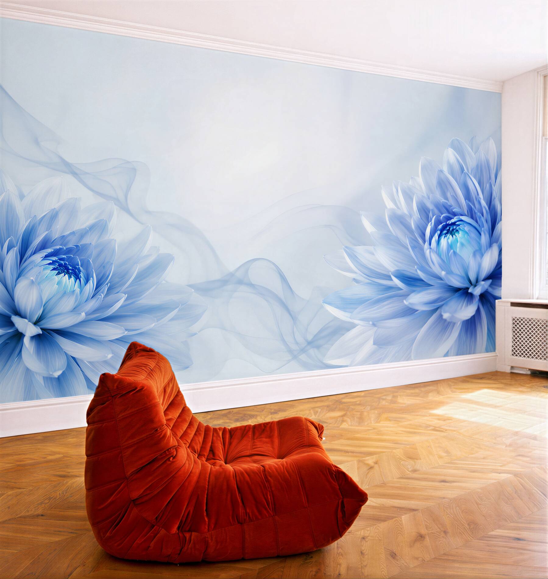 Fototapeta niebieskie kwiaty na jasnym tle elegancka floralna abstrakcja?v23