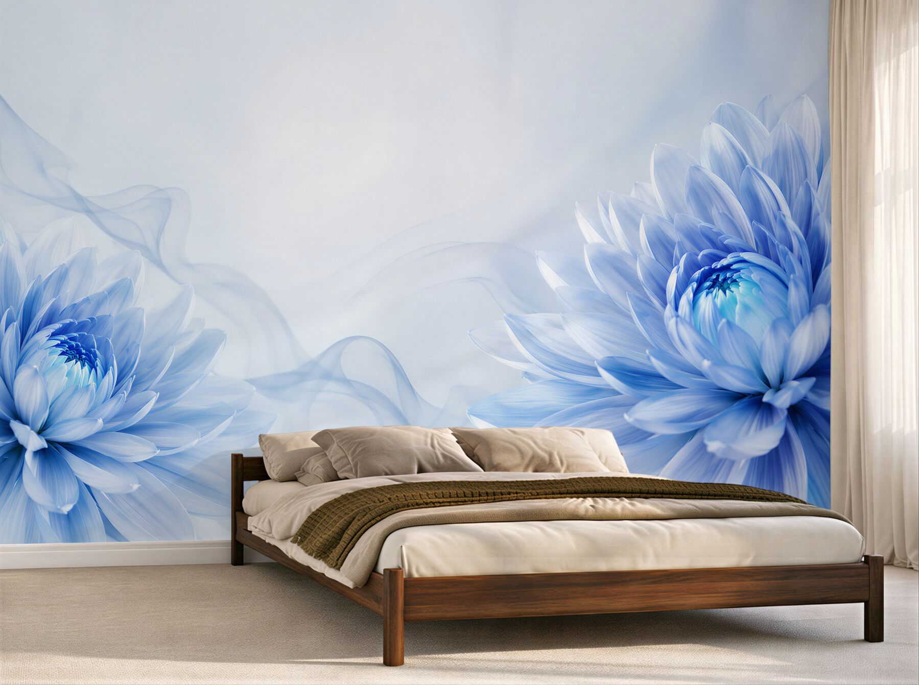 Fototapeta niebieskie kwiaty na jasnym tle elegancka floralna abstrakcja?v23