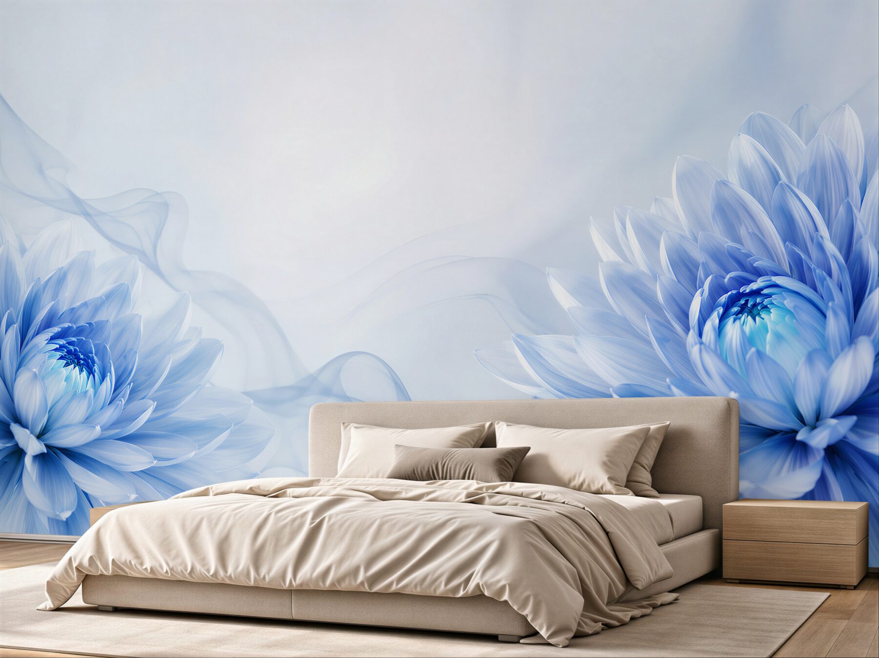 Fototapeta niebieskie kwiaty na jasnym tle elegancka floralna abstrakcja?v23