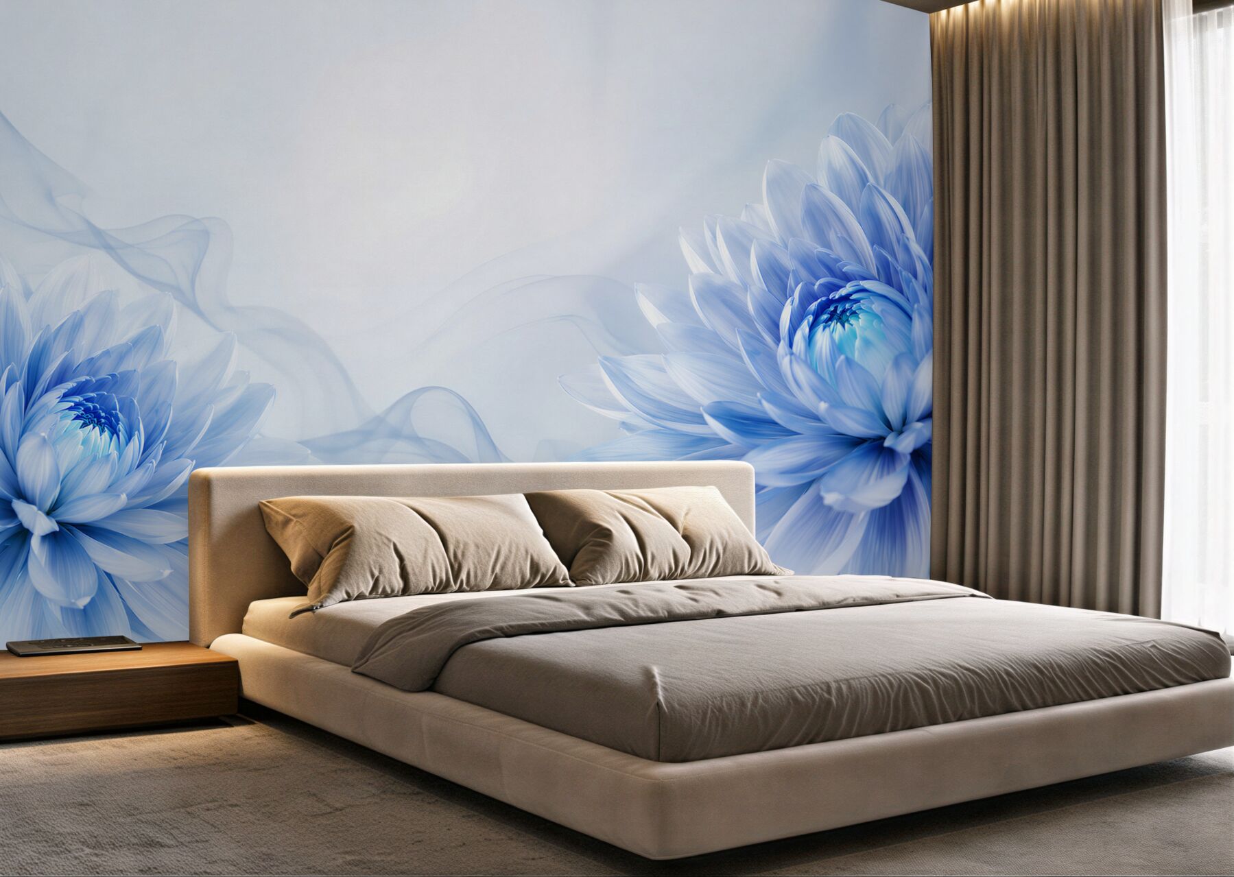 Fototapeta niebieskie kwiaty na jasnym tle elegancka floralna abstrakcja?v23