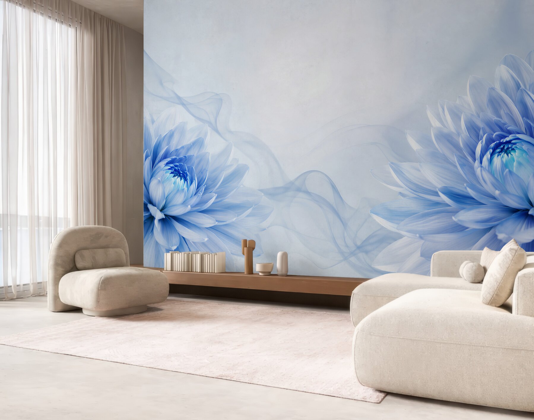 Fototapeta niebieskie kwiaty na jasnym tle elegancka floralna abstrakcja?v23