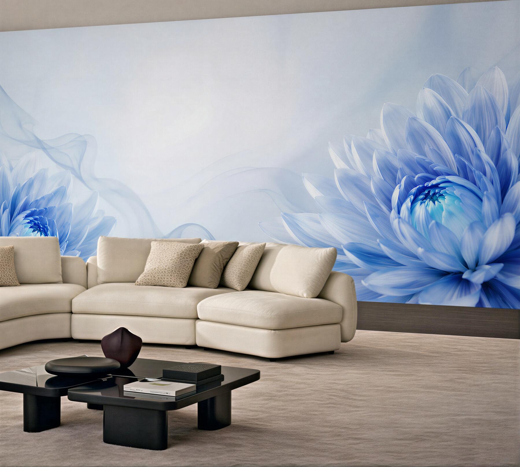 Fototapeta niebieskie kwiaty na jasnym tle elegancka floralna abstrakcja?v23