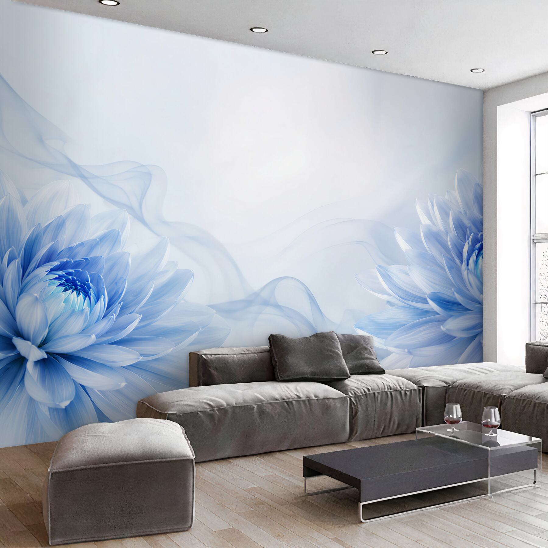 Fototapeta niebieskie kwiaty na jasnym tle elegancka floralna abstrakcja?v23