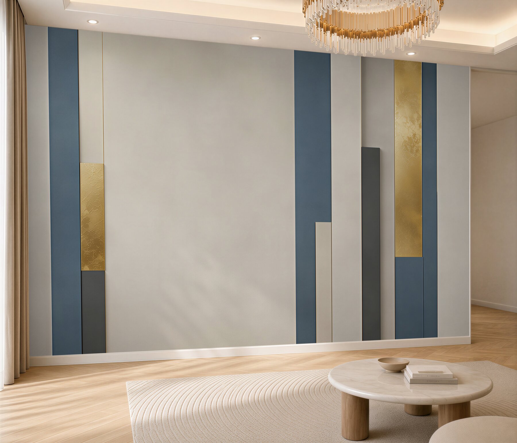 Fototapeta pionowe geometryczne panele granatowo złote nowoczesna do salonu?v23