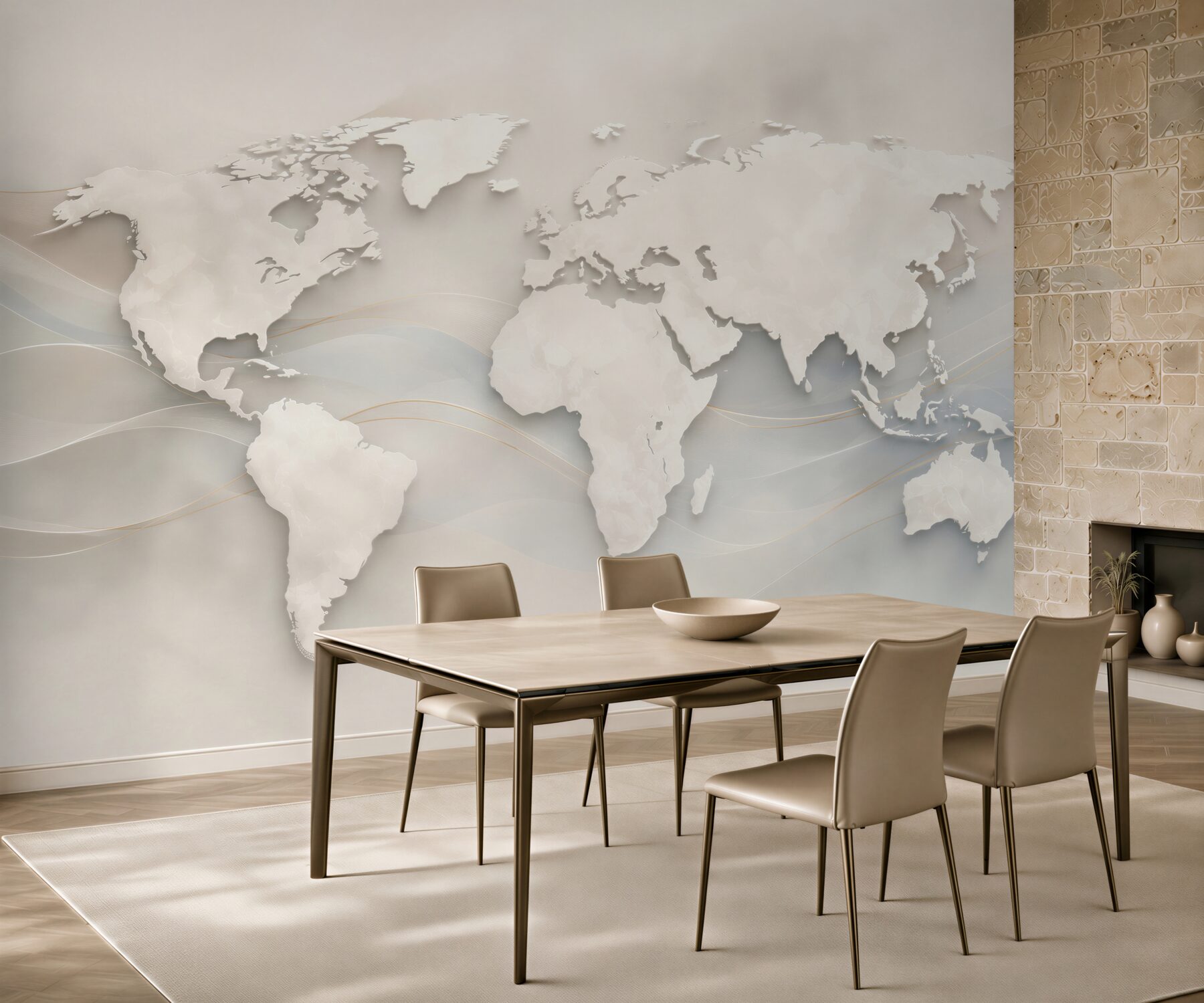 Fototapeta mapa świata beżowa nowoczesna 3D do biura i salonu?v23