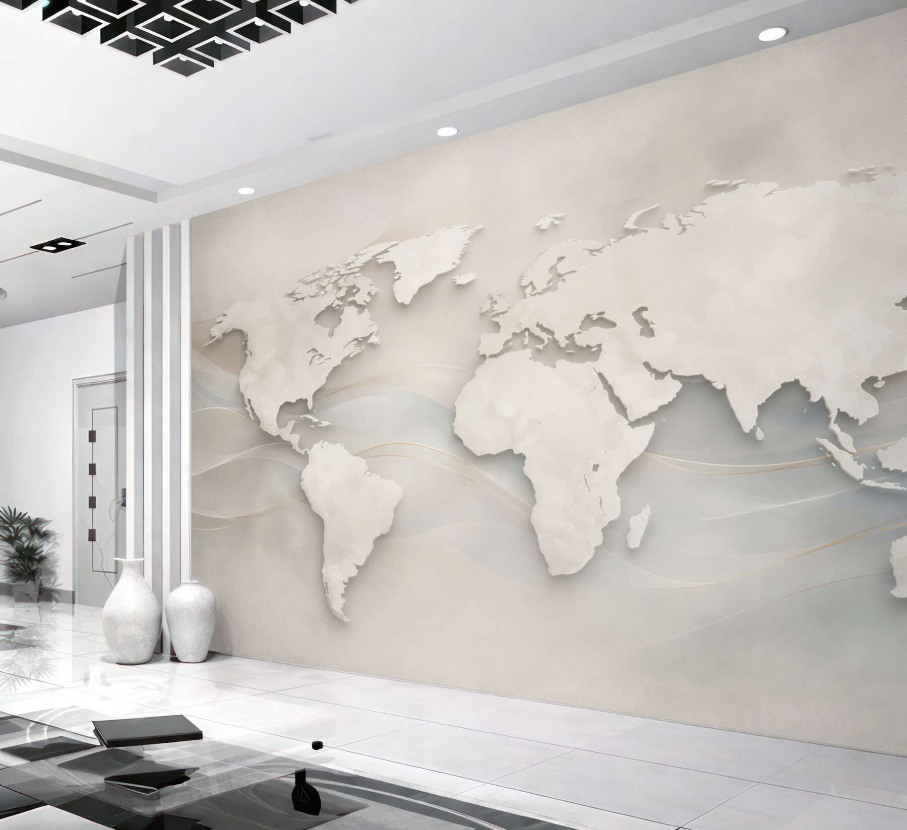 Fototapeta mapa świata beżowa nowoczesna 3D do biura i salonu?v23