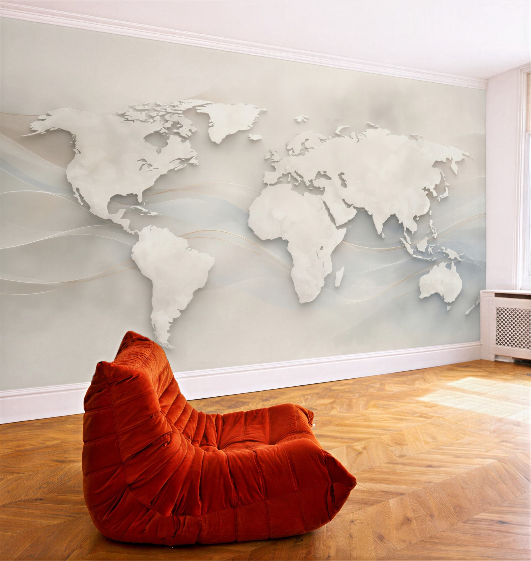 Fototapeta mapa świata beżowa nowoczesna 3D do biura i salonu?v23