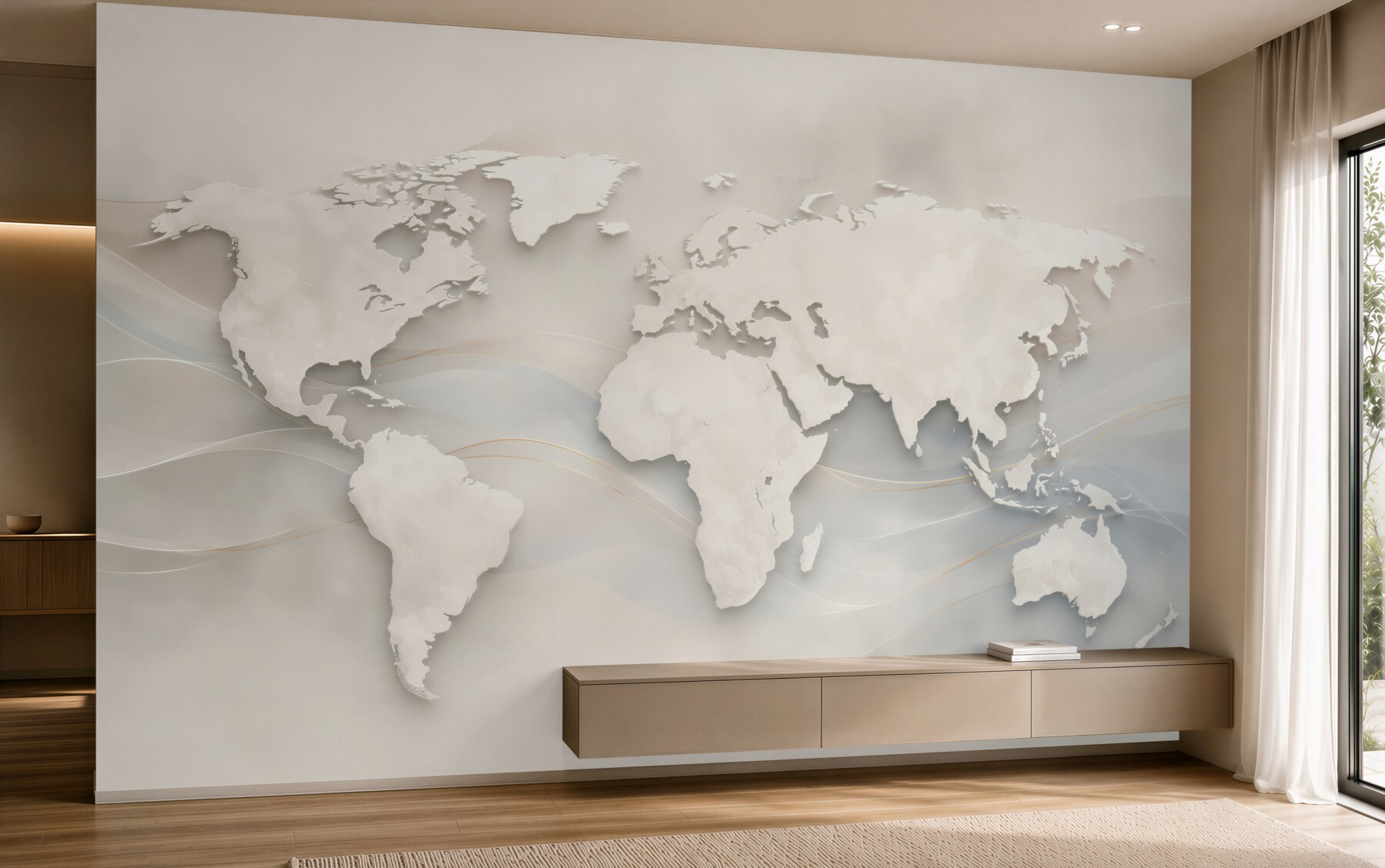 Fototapeta mapa świata beżowa nowoczesna 3D do biura i salonu?v23