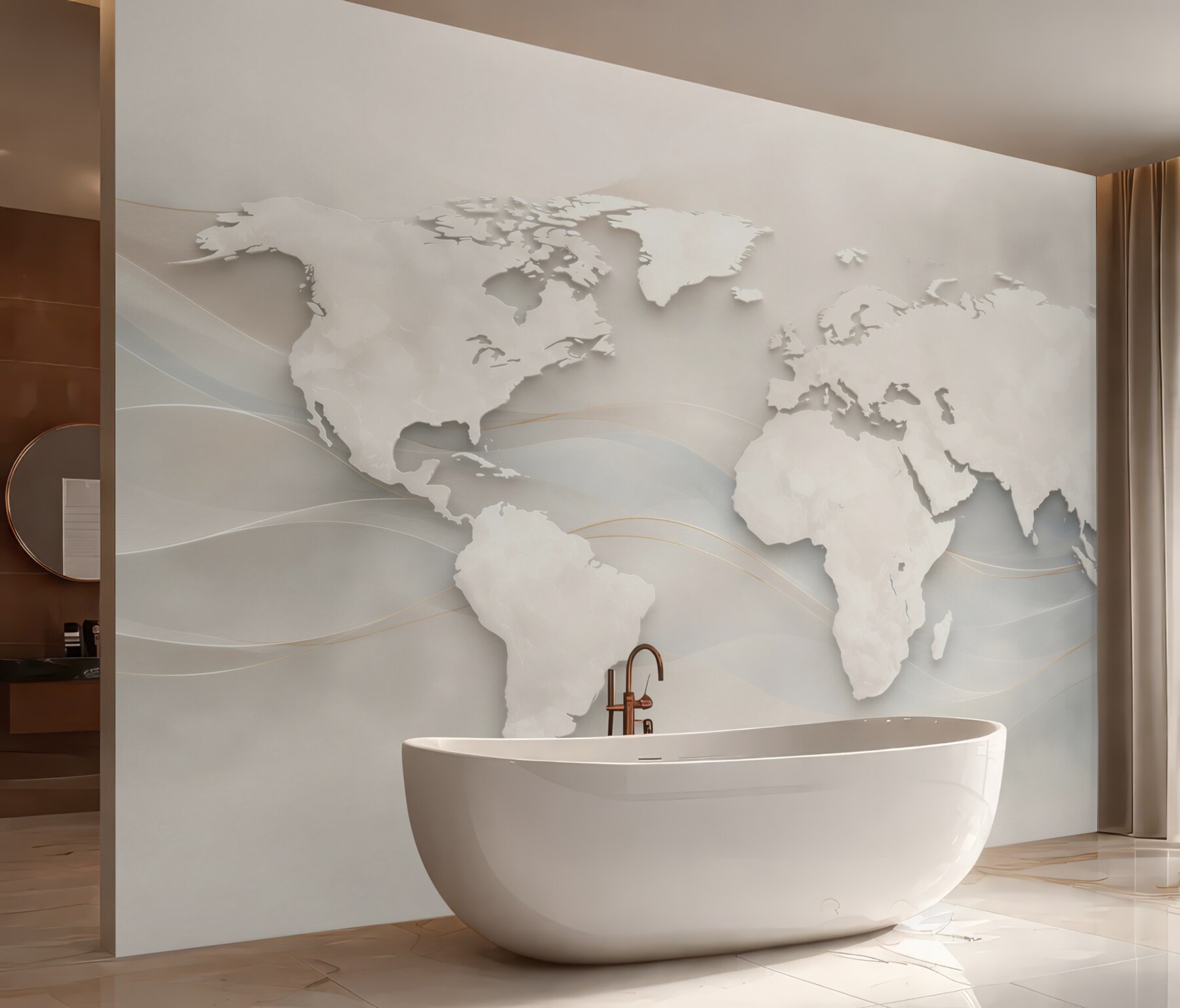 Fototapeta mapa świata beżowa nowoczesna 3D do biura i salonu?v23