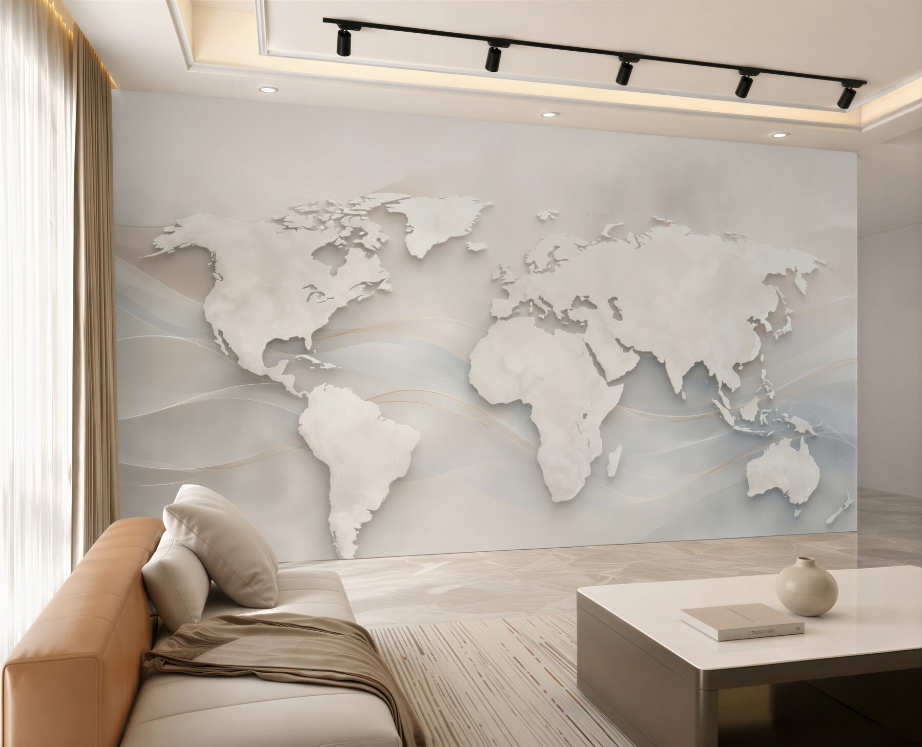 Fototapeta mapa świata beżowa nowoczesna 3D do biura i salonu?v23
