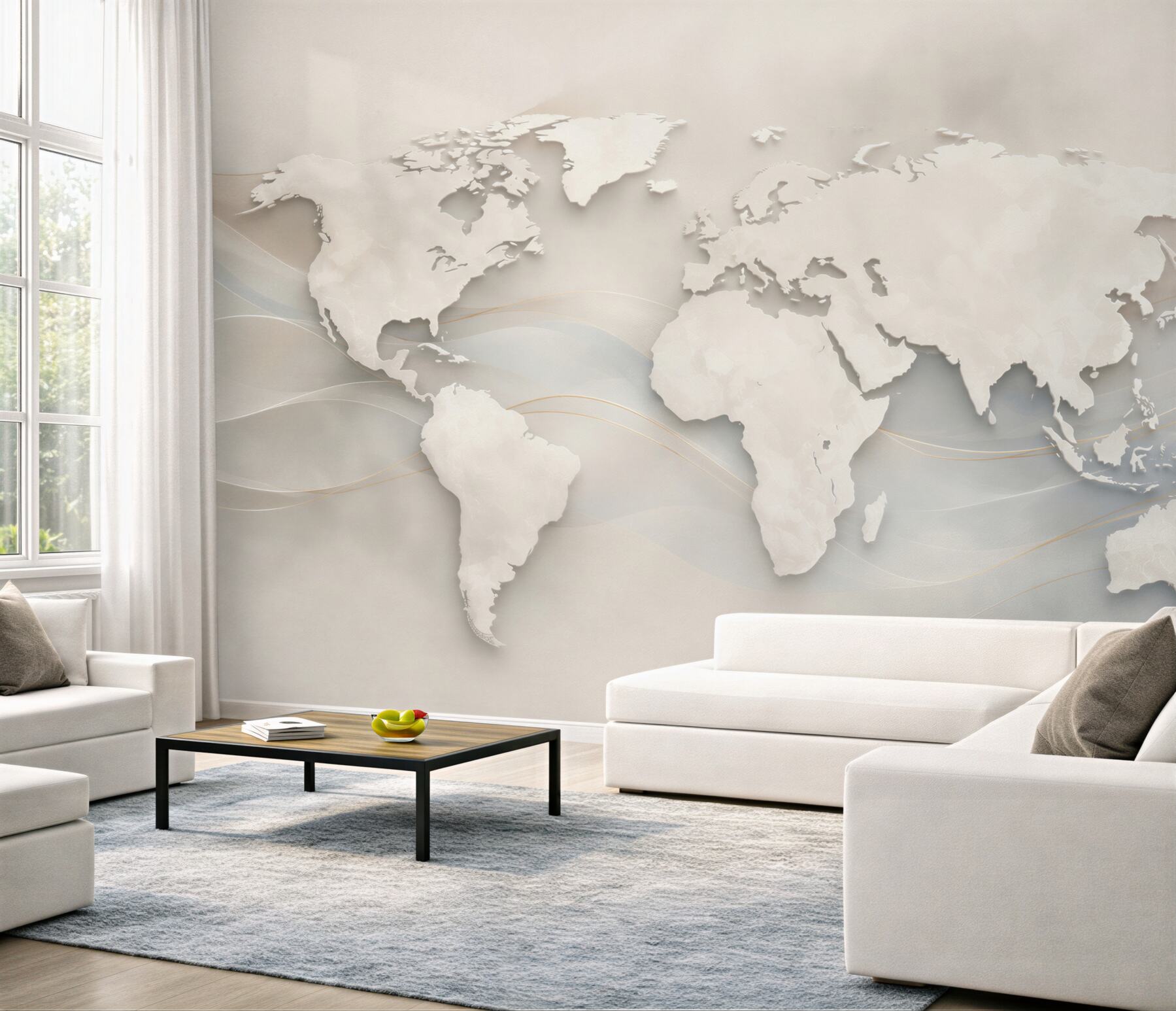 Fototapeta mapa świata beżowa nowoczesna 3D do biura i salonu?v23