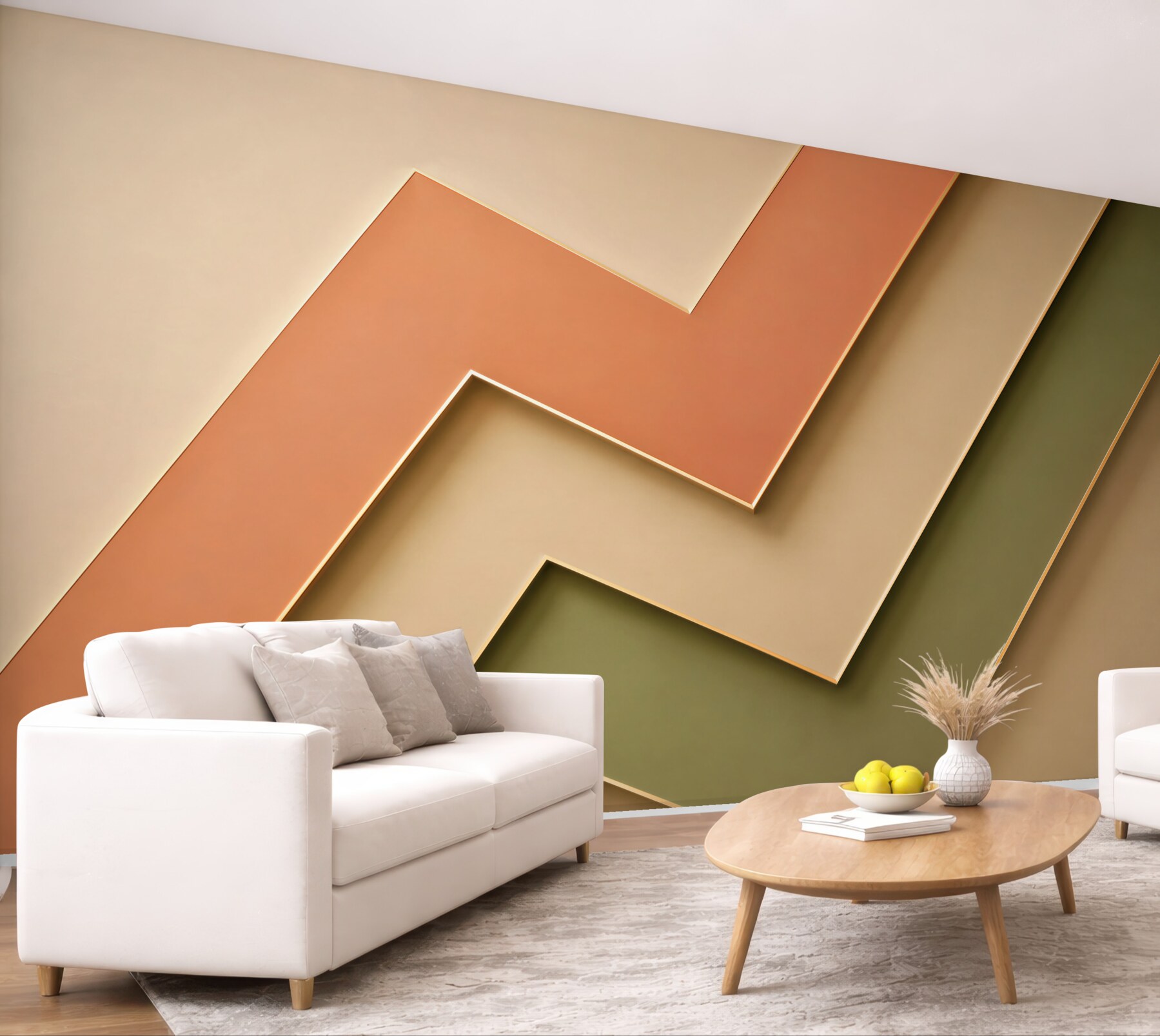 Fototapeta geometryczne pasy beżowe oliwkowe i terakota nowoczesna?v23