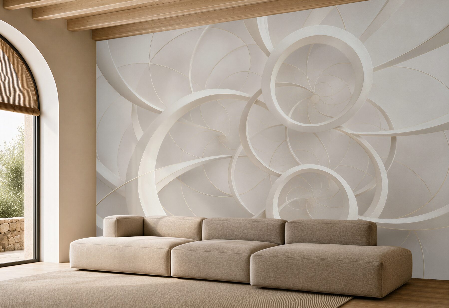 Fototapeta geometryczne koła 3D beżowe nowoczesna elegancja?v23