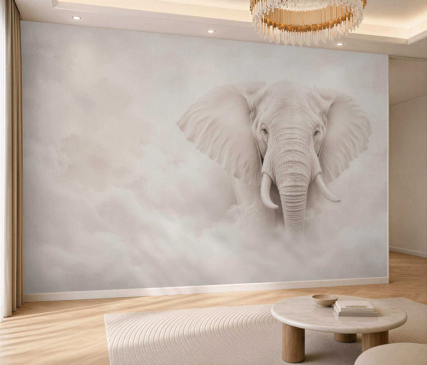Fototapeta biały słoń w chmurach subtelna elegancja do salonu