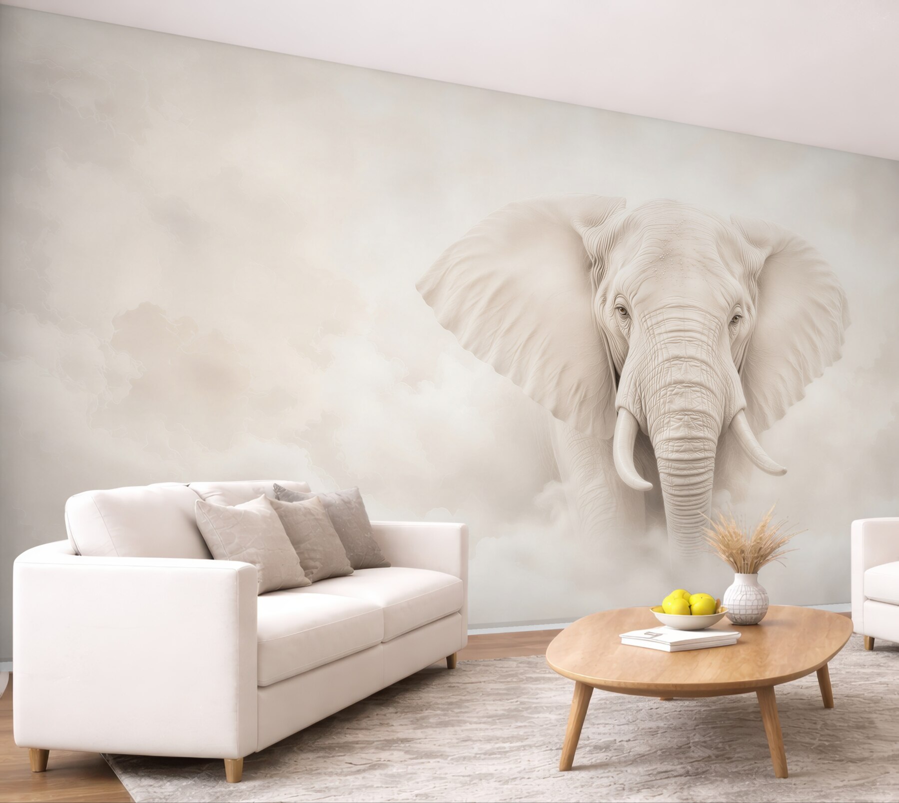 Fototapeta biały słoń w chmurach subtelna elegancja do salonu?v23