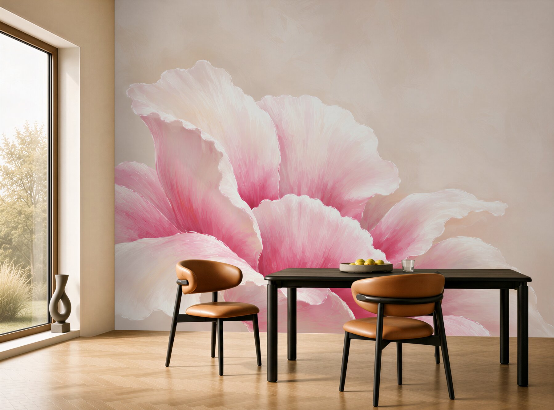 Fototapeta różowy kwiat 3D na beżowym tle delikatna elegancka?v23