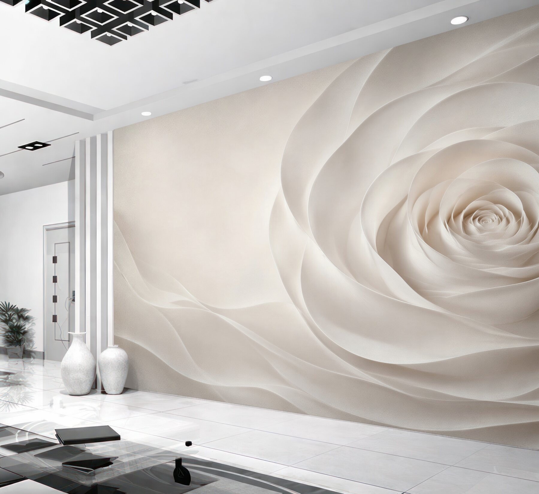 Fototapeta biała róża 3D subtelna elegancja do nowoczesnego wnętrza?v23