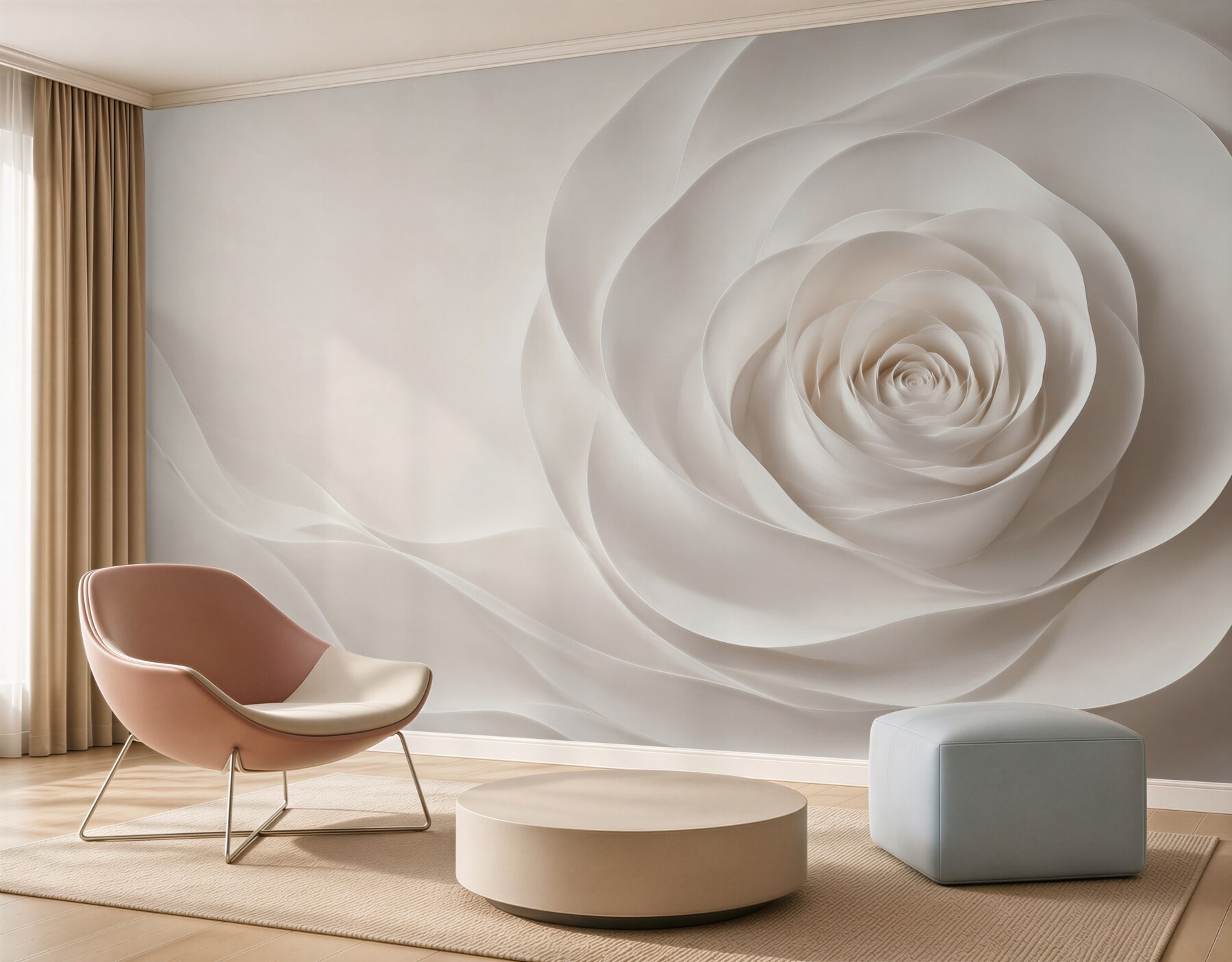 Fototapeta biała róża 3D subtelna elegancja do nowoczesnego wnętrza?v23