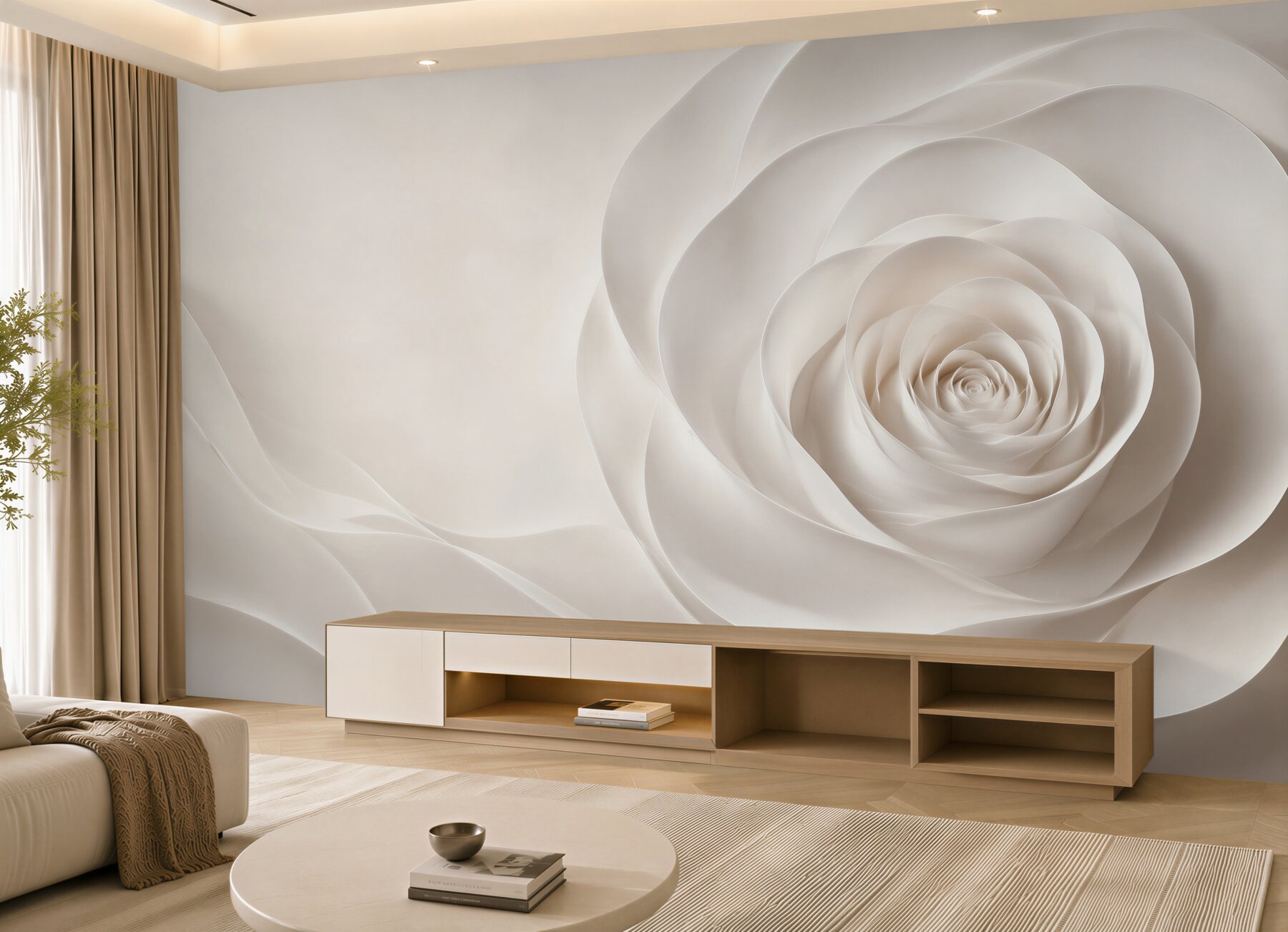 Fototapeta biała róża 3D subtelna elegancja do nowoczesnego wnętrza?v23