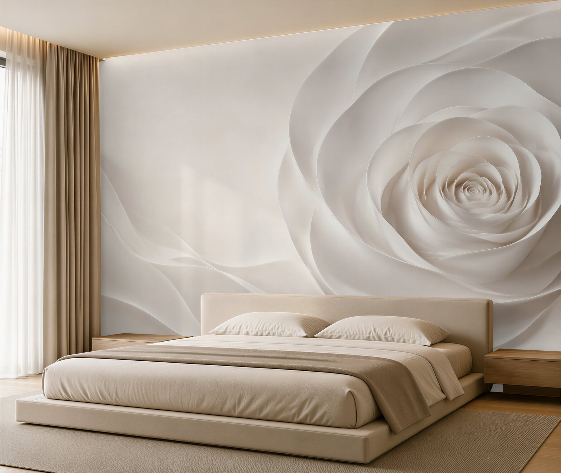 Fototapeta biała róża 3D subtelna elegancja do nowoczesnego wnętrza?v23