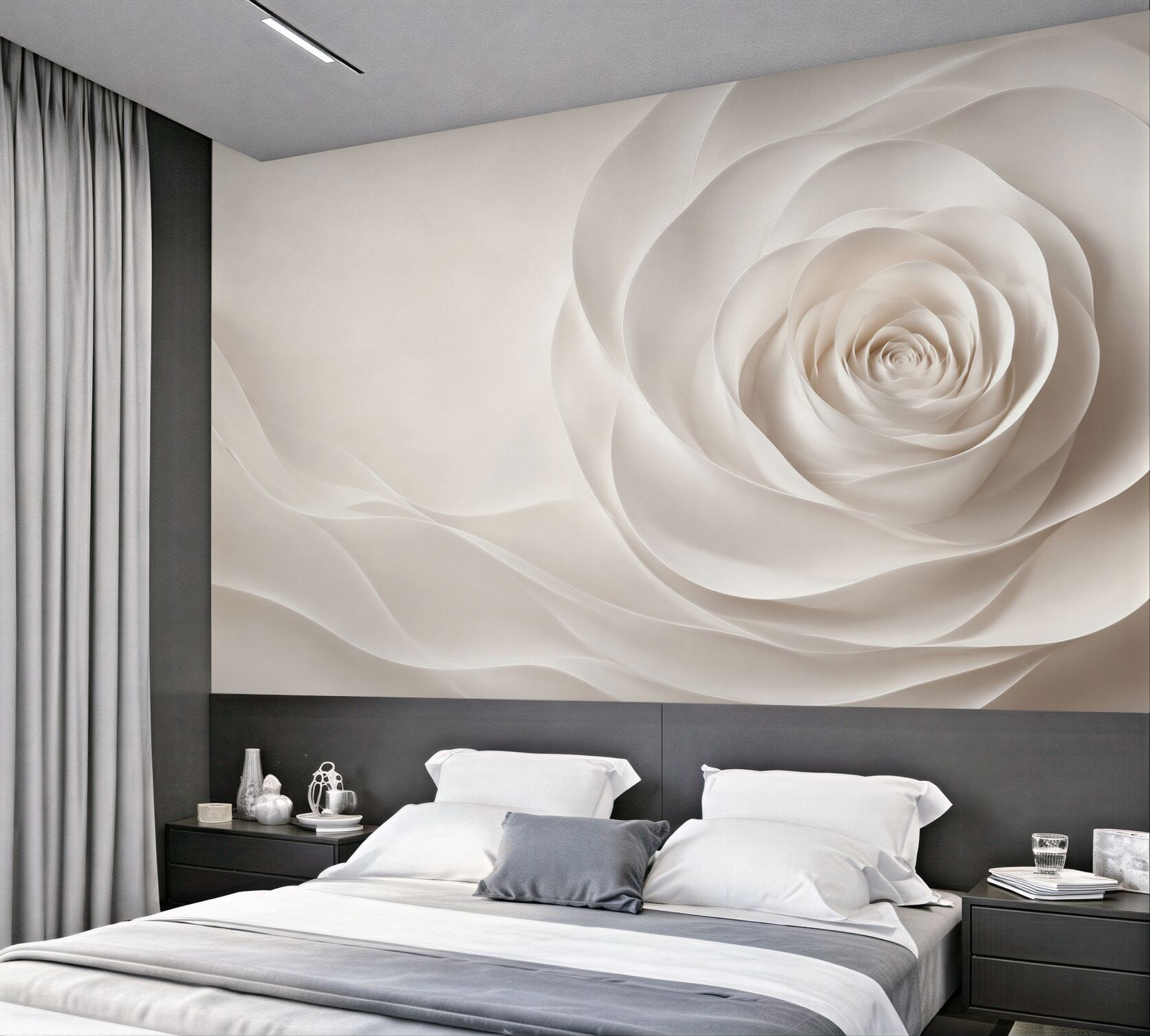 Fototapeta biała róża 3D subtelna elegancja do nowoczesnego wnętrza?v23