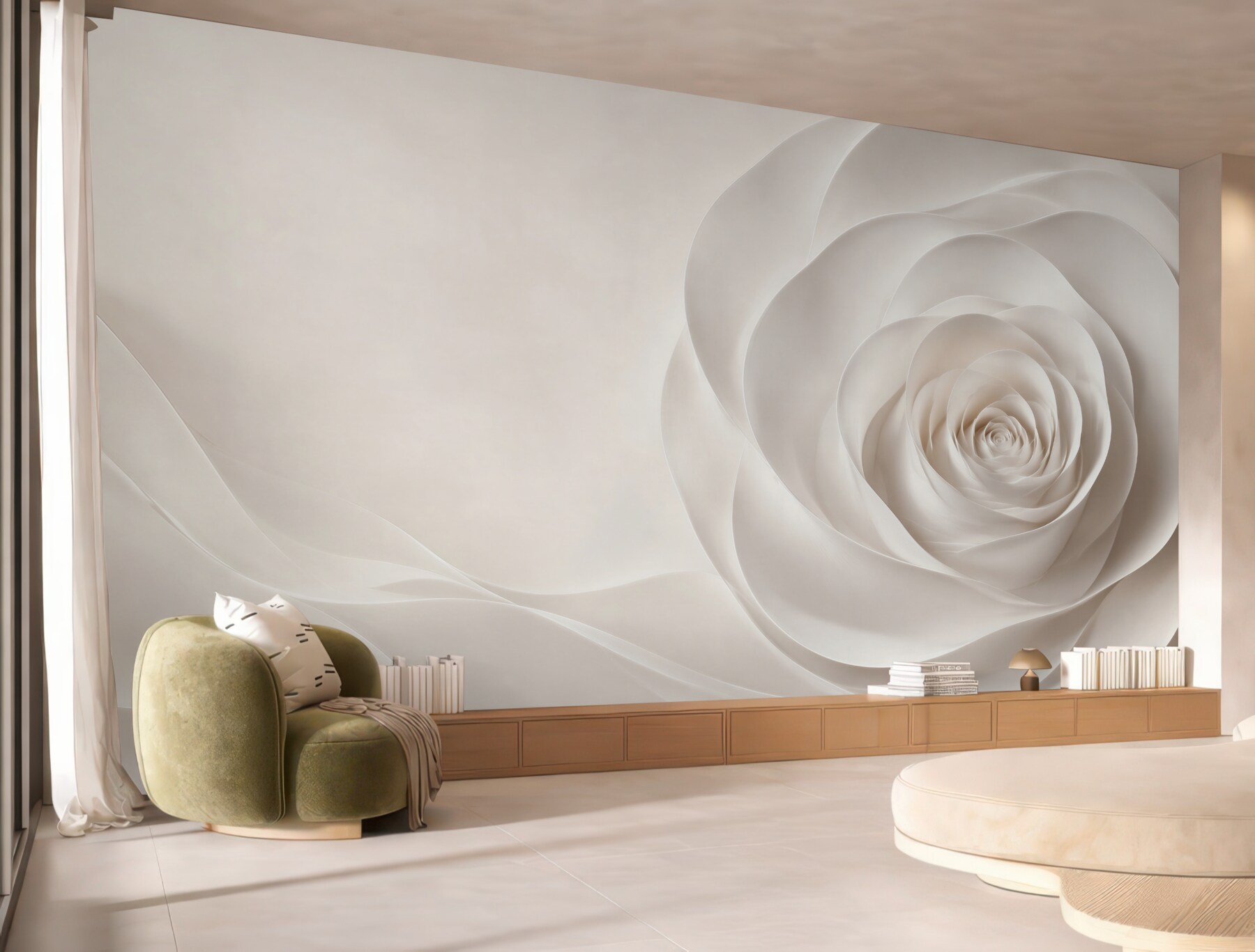 Fototapeta biała róża 3D subtelna elegancja do nowoczesnego wnętrza?v23