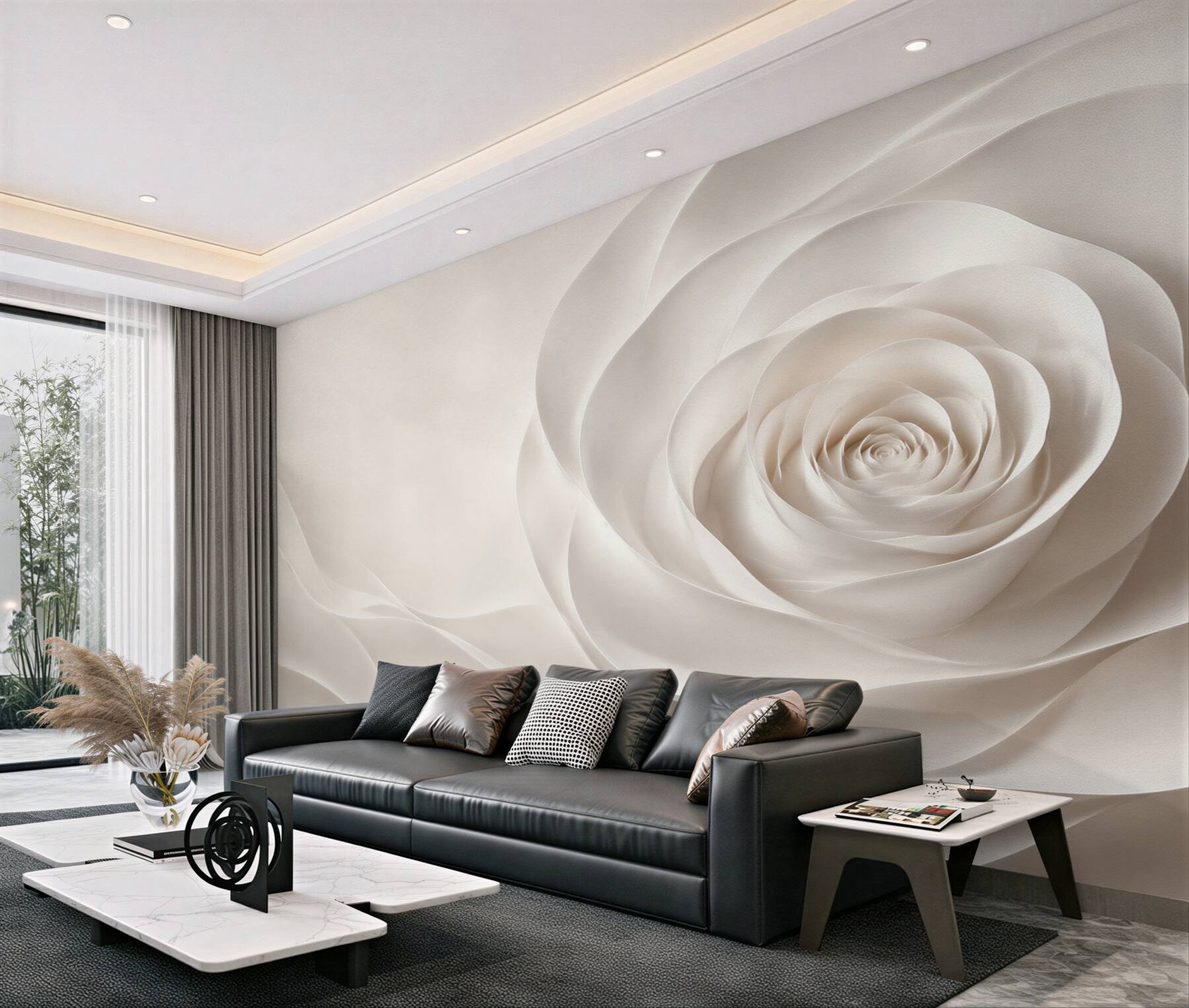 Fototapeta biała róża 3D subtelna elegancja do nowoczesnego wnętrza?v23