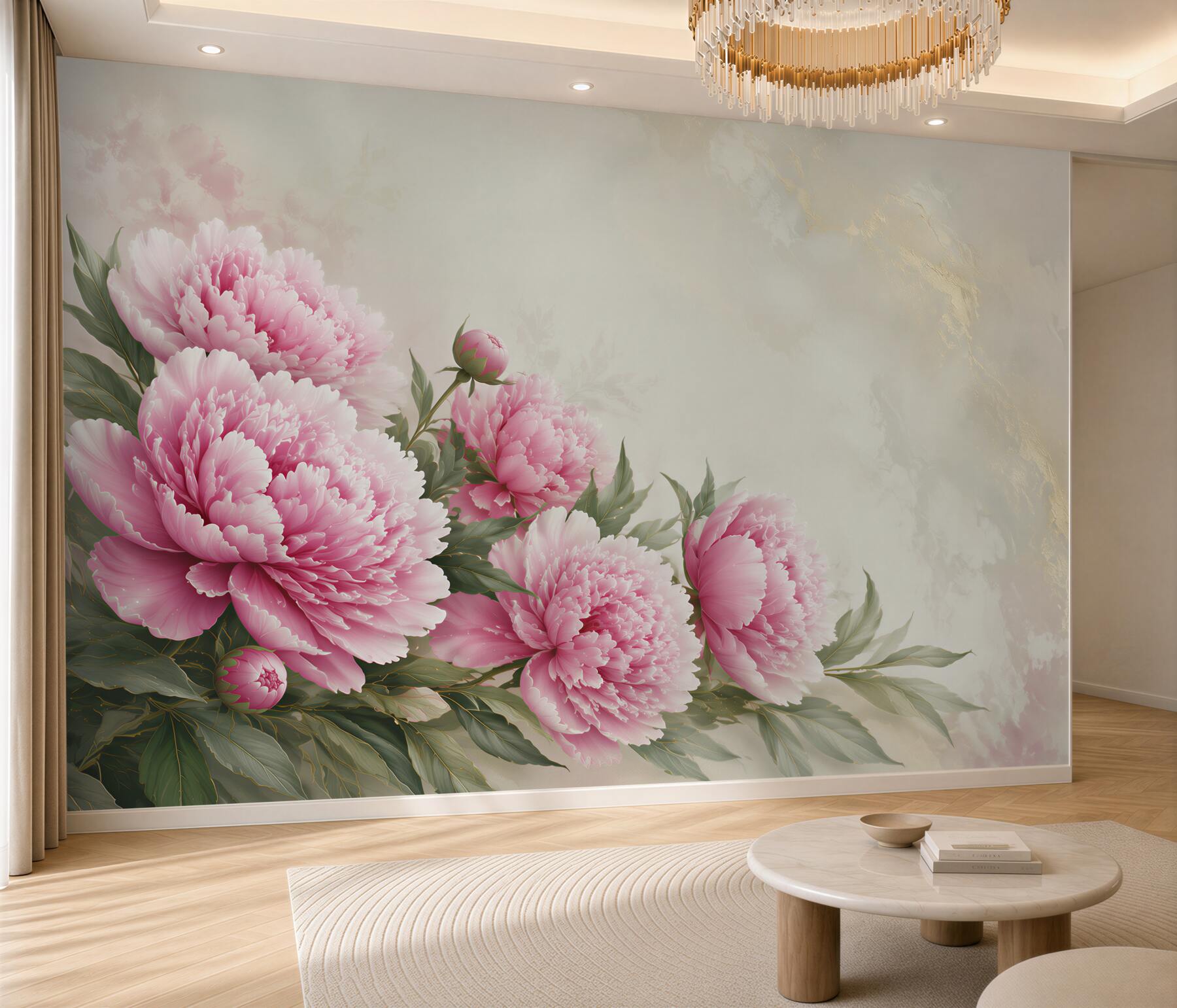 Fototapeta różowe piwonie na jasnym tle elegancka do sypialni?v23