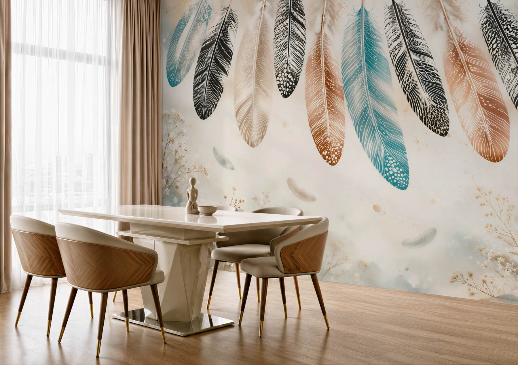 Fototapeta kolorowe pióra boho na jasnym tle delikatna do sypialni?v23