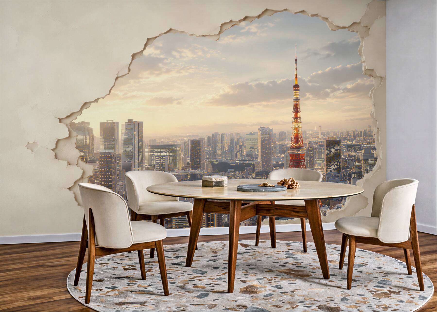 Fototapeta panorama Tokio z wieżą o efekcie pękającej ściany?v23