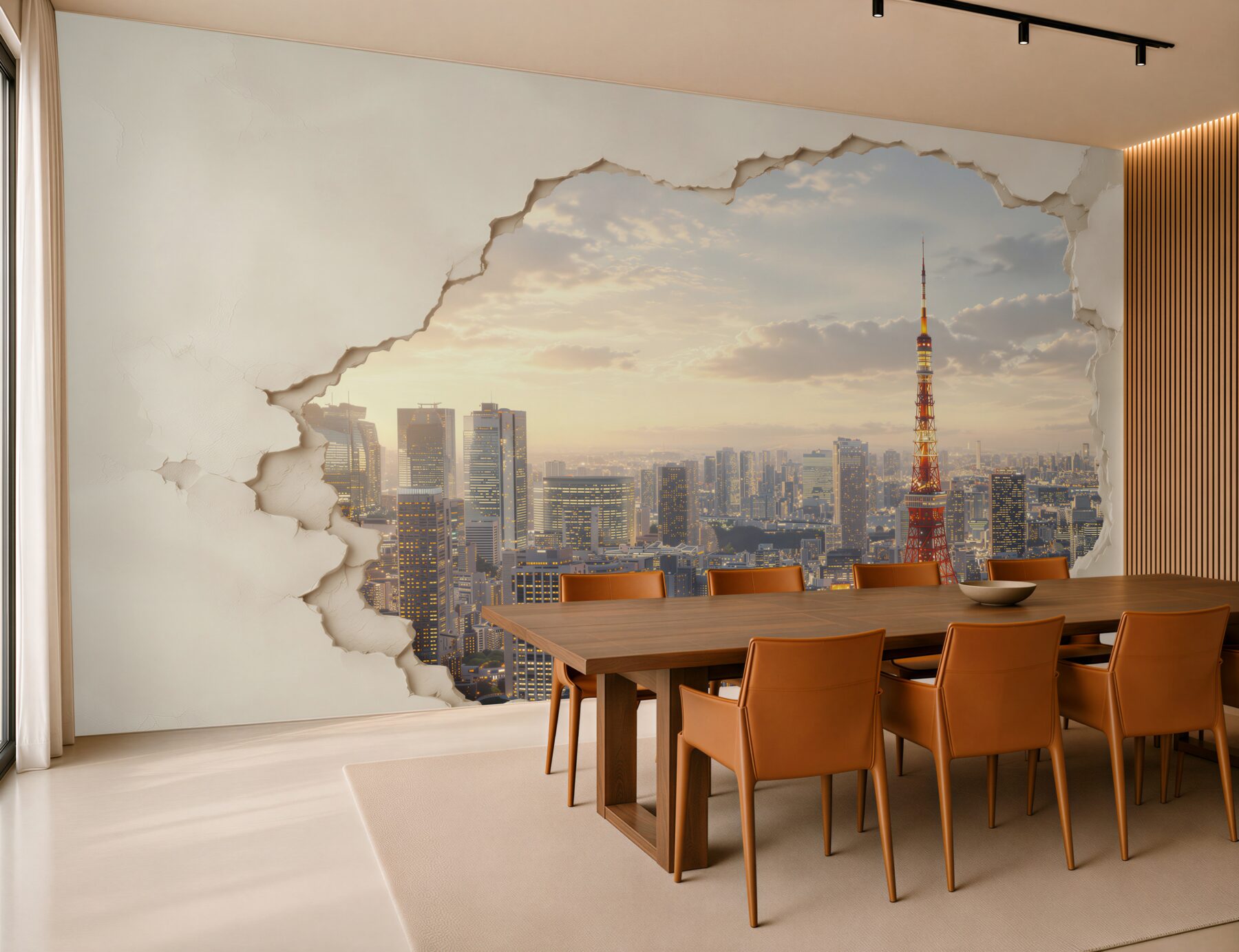 Fototapeta panorama Tokio z wieżą o efekcie pękającej ściany?v23