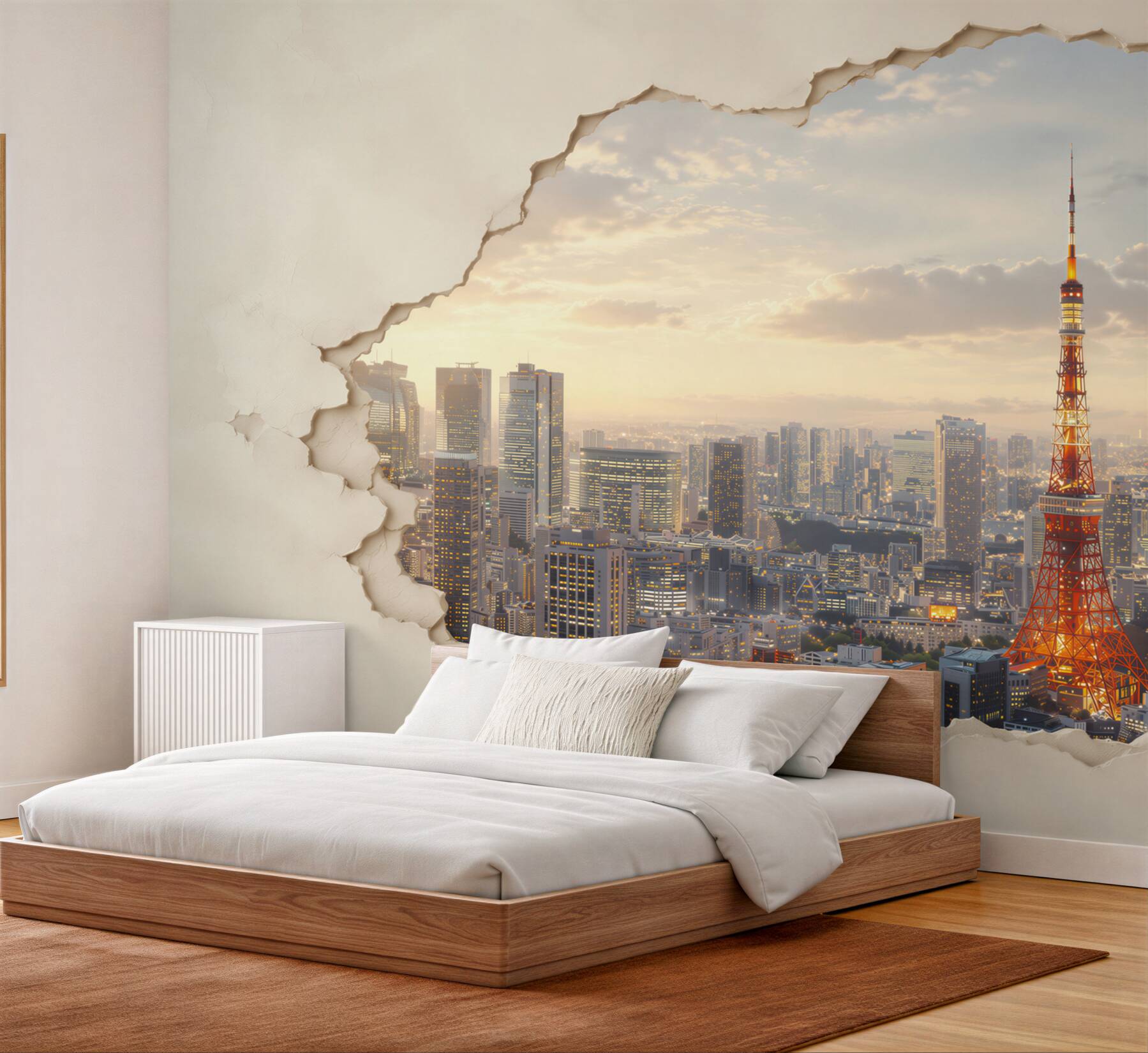 Fototapeta panorama Tokio z wieżą o efekcie pękającej ściany?v23