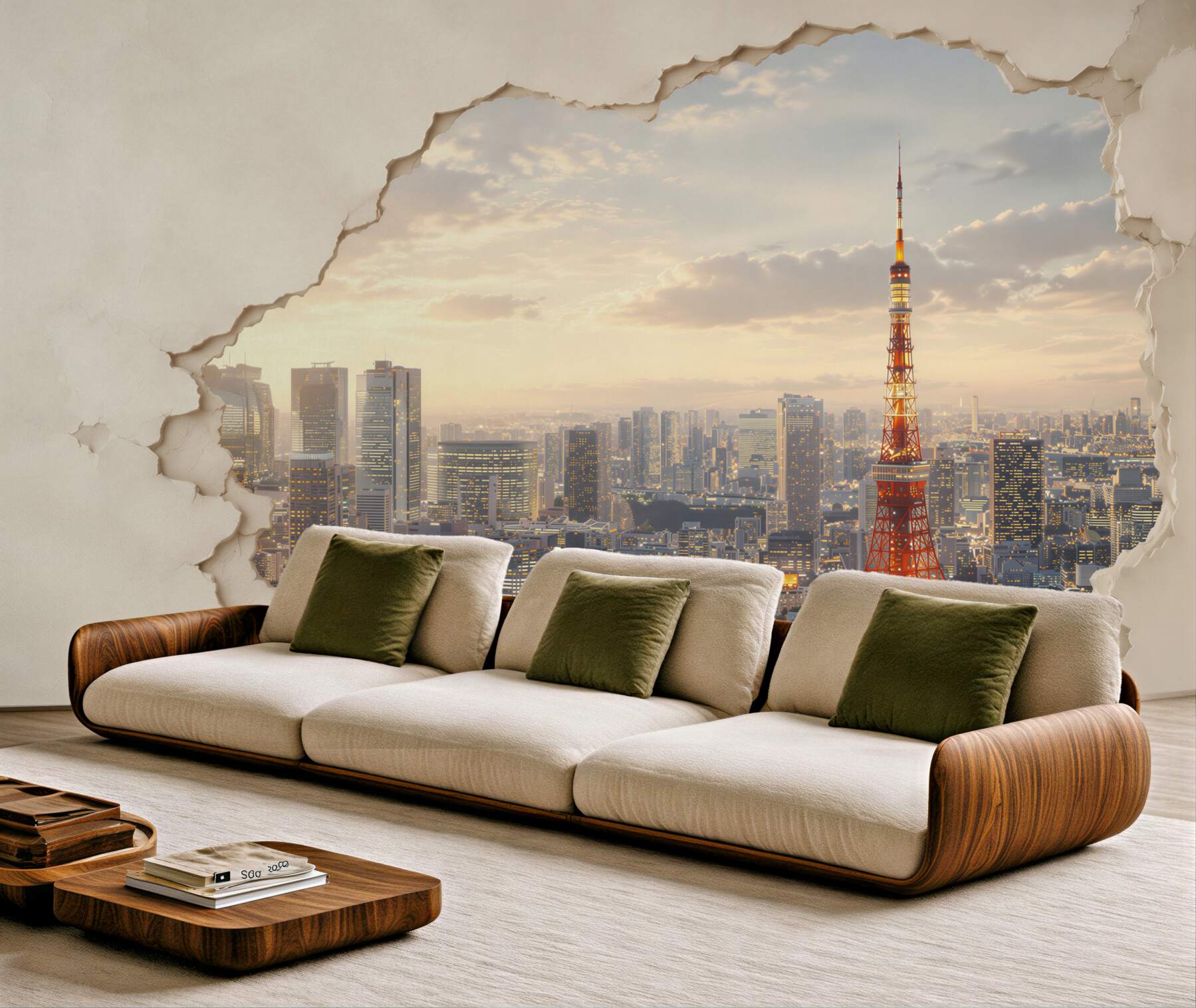 Fototapeta panorama Tokio z wieżą o efekcie pękającej ściany?v23