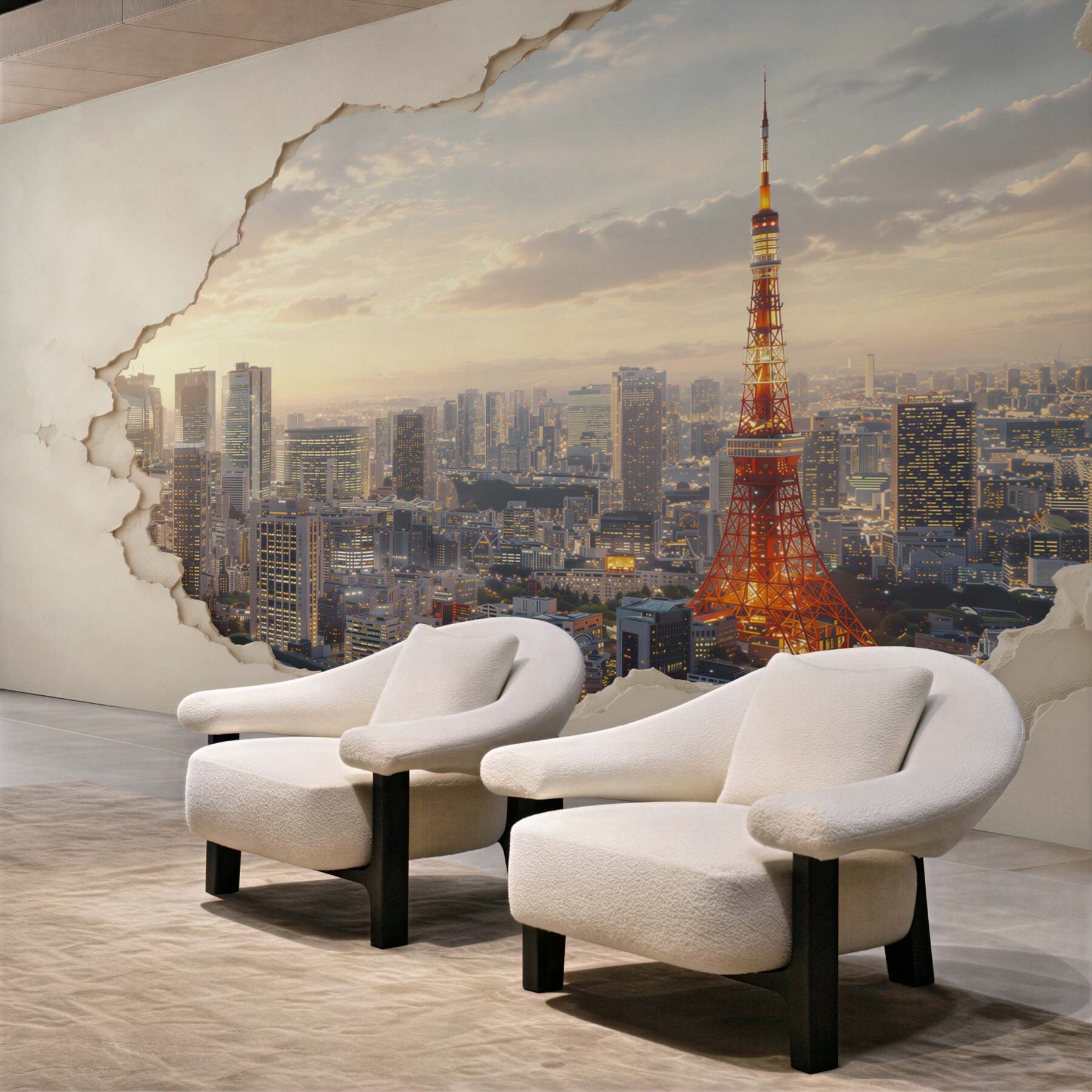 Fototapeta panorama Tokio z wieżą o efekcie pękającej ściany?v23