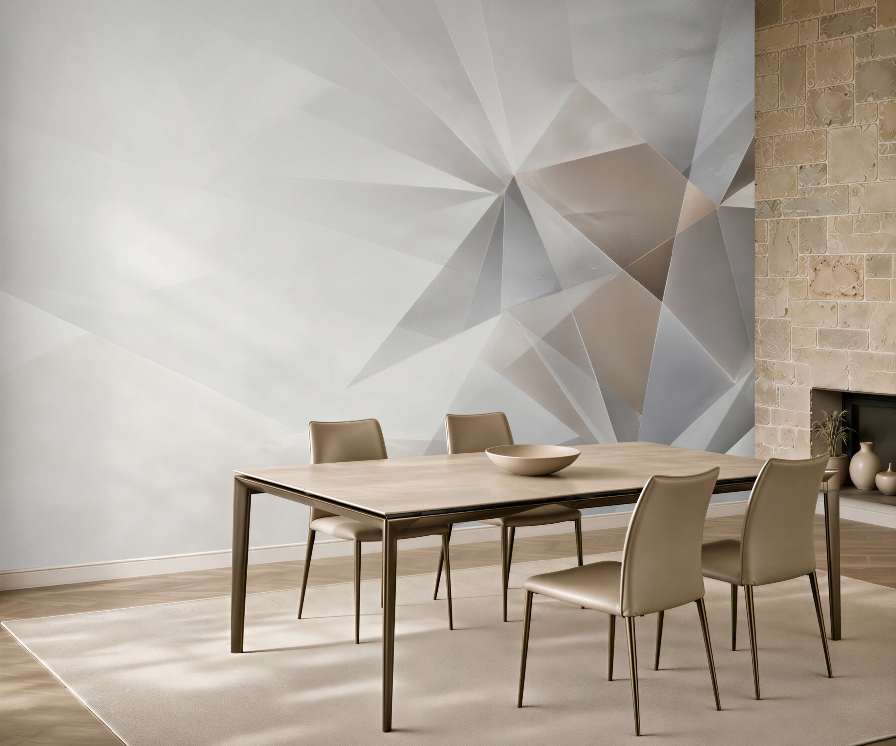 Fototapeta geometryczna abstrakcja 3D beżowo szara do nowoczesnego wnętrza?v23
